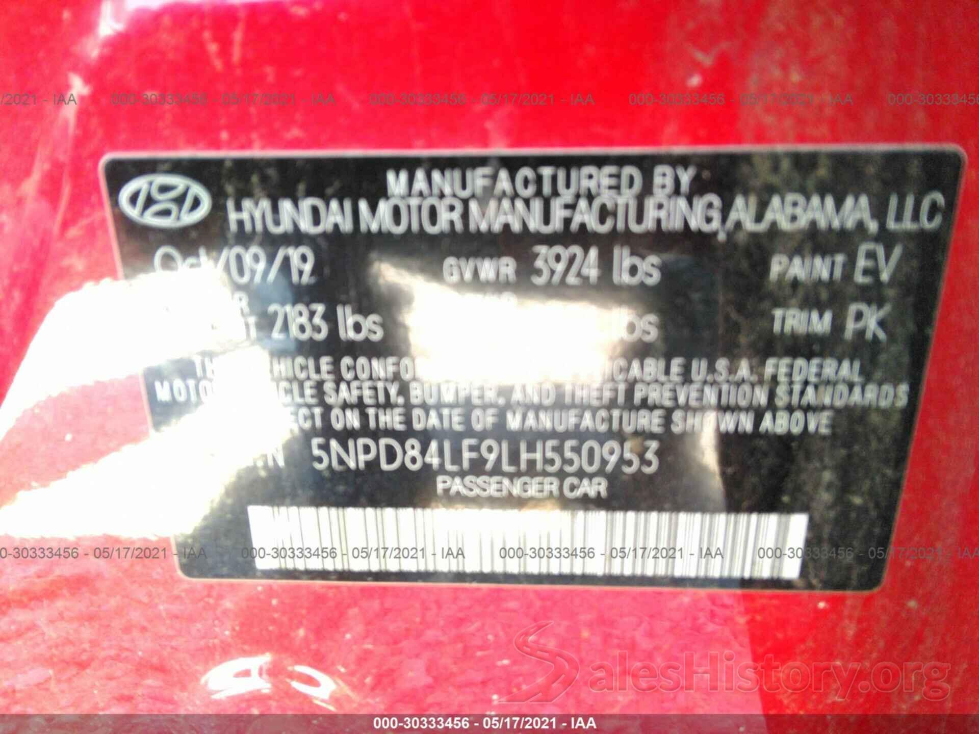 5NPD84LF9LH550953 2020 HYUNDAI ELANTRA