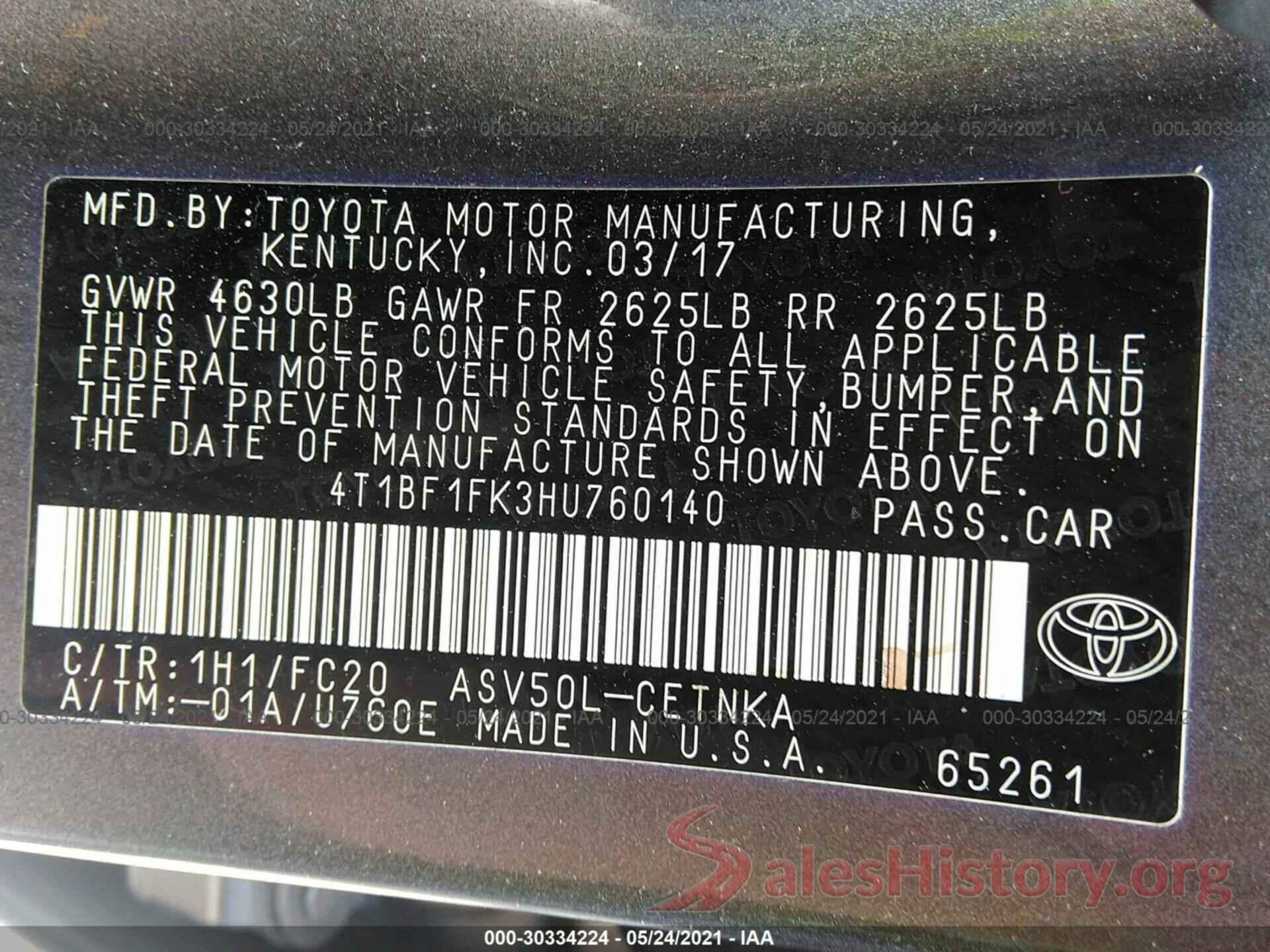 4T1BF1FK3HU760140 2017 TOYOTA CAMRY