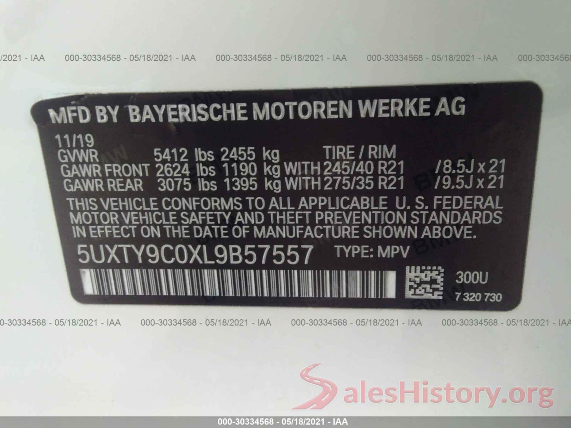 5UXTY9C0XL9B57557 2020 BMW X3