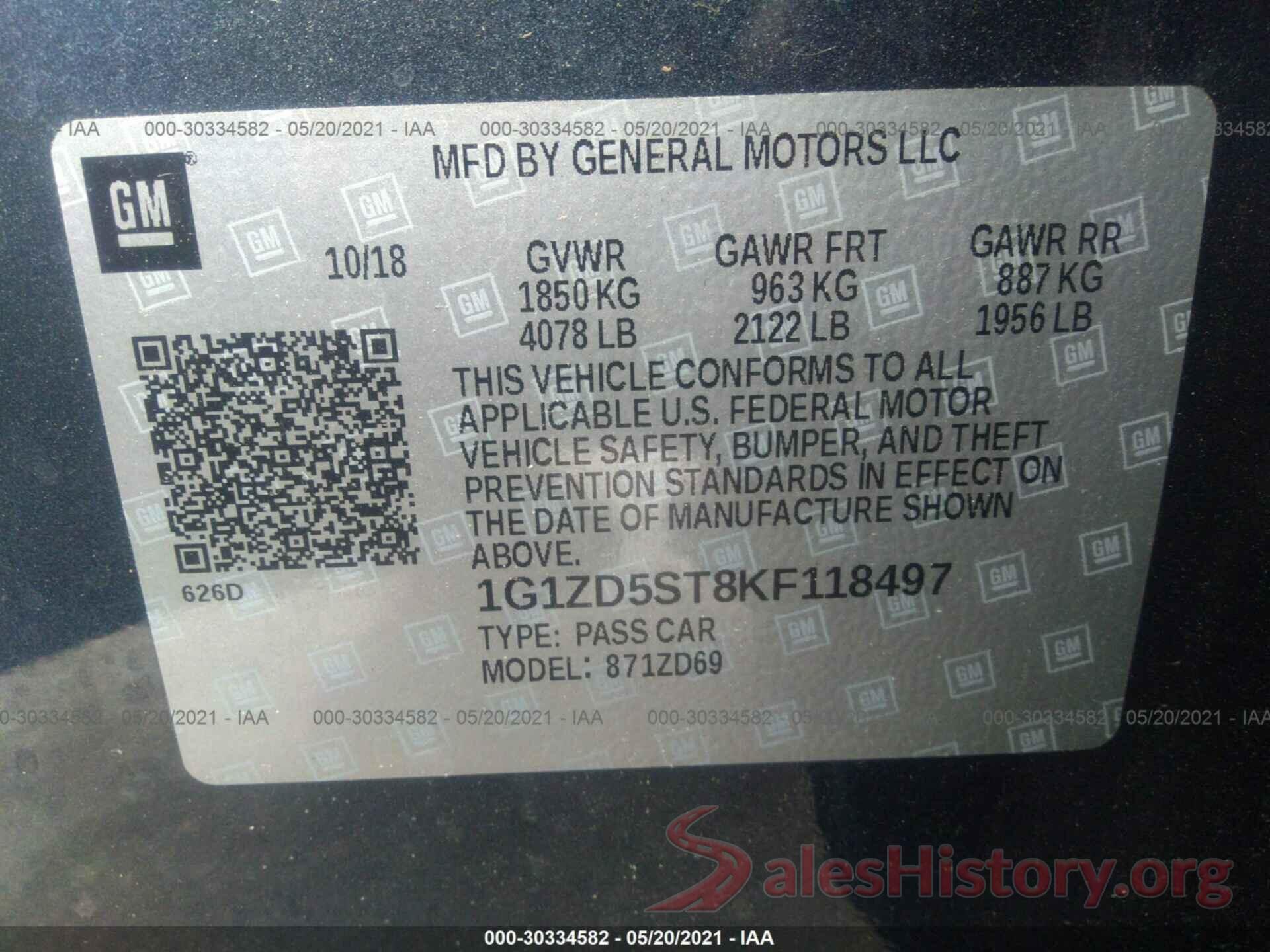 1G1ZD5ST8KF118497 2019 CHEVROLET MALIBU