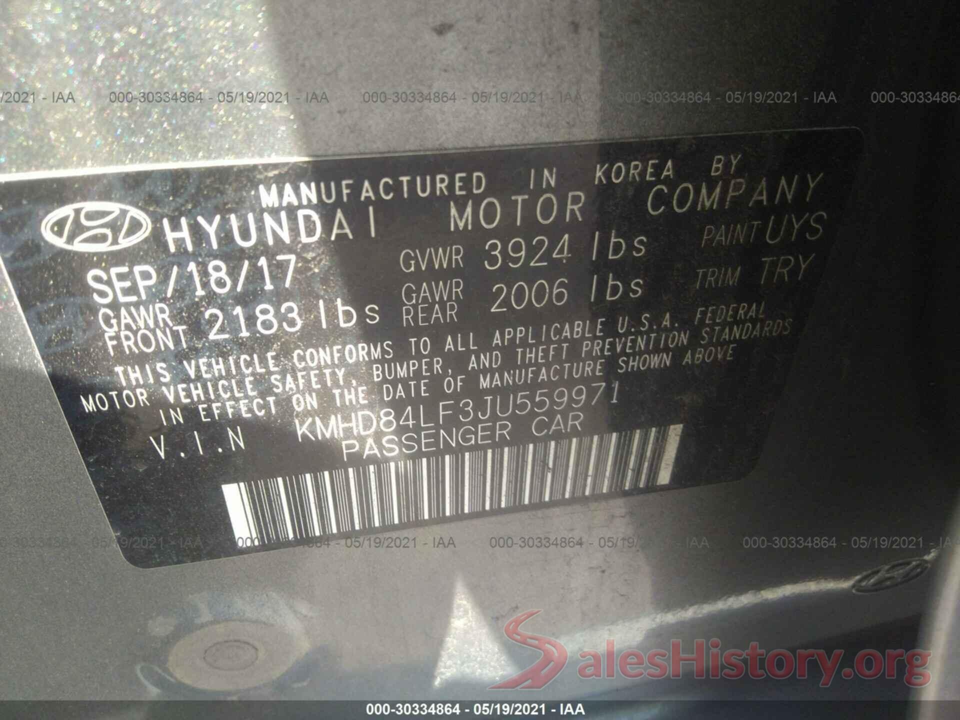 KMHD84LF3JU559971 2018 HYUNDAI ELANTRA