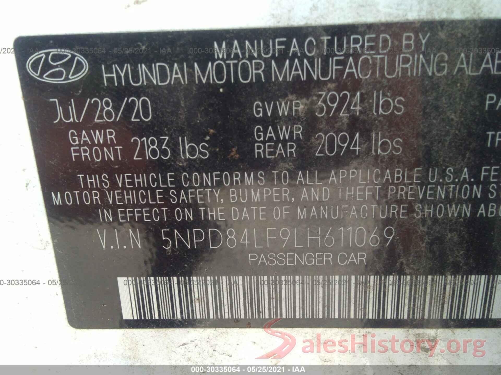 5NPD84LF9LH611069 2020 HYUNDAI ELANTRA