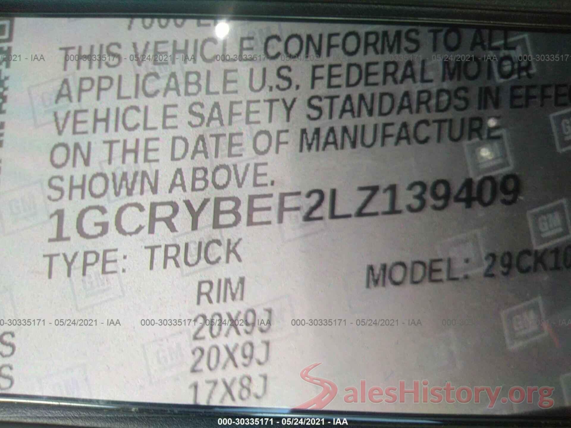 1GCRYBEF2LZ139409 2020 CHEVROLET SILVERADO 1500