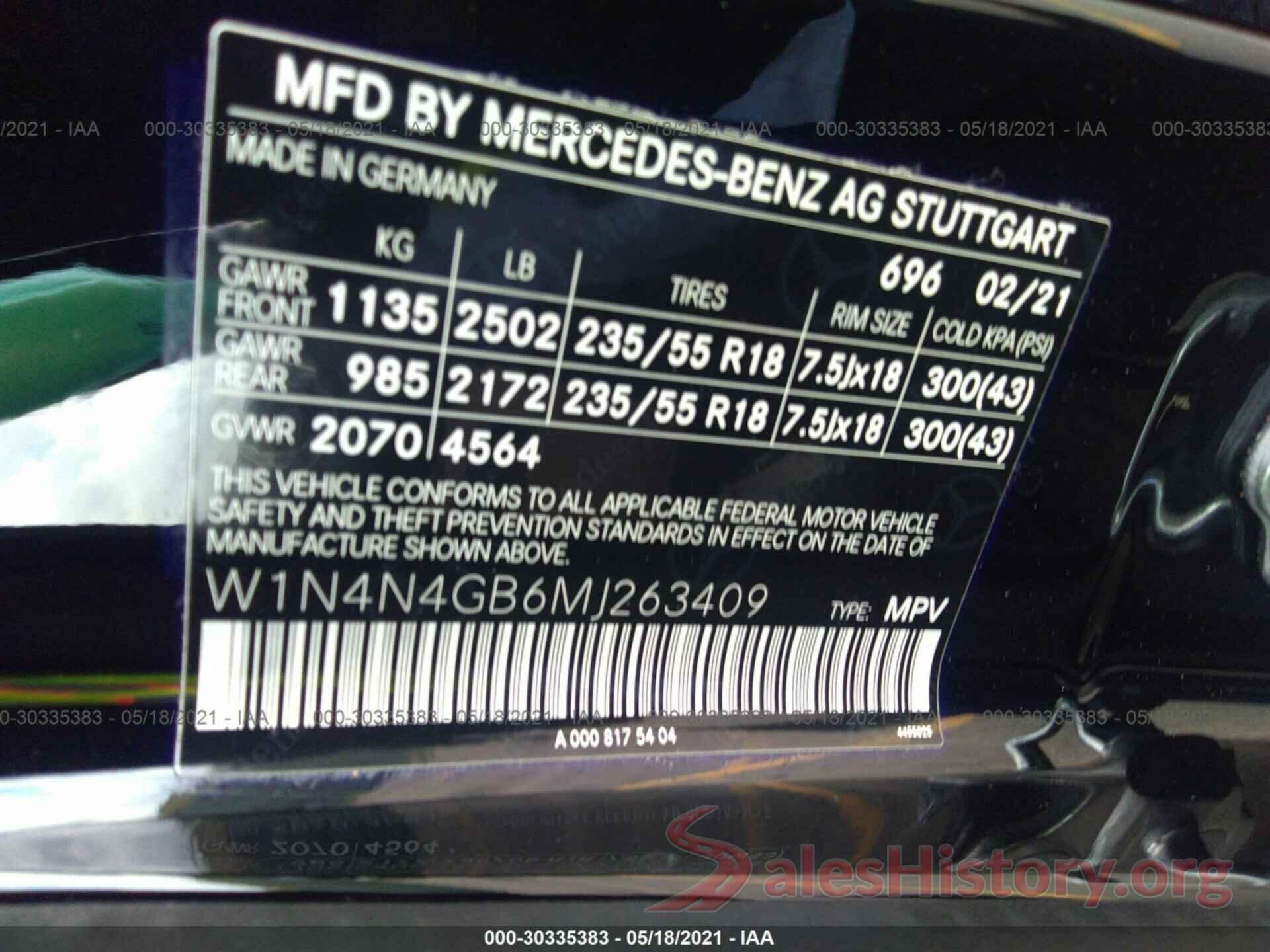 W1N4N4GB6MJ263409 2021 MERCEDES-BENZ GLA