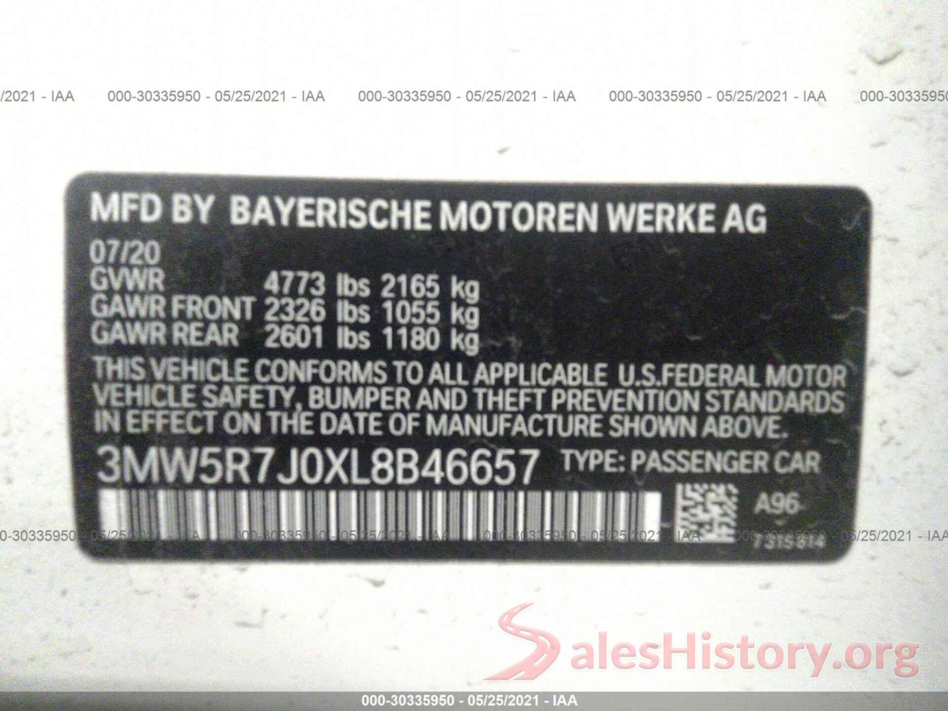 3MW5R7J0XL8B46657 2020 BMW 3 SERIES