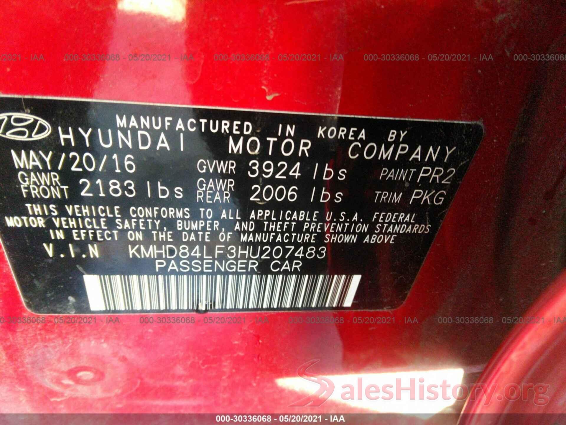 KMHD84LF3HU207483 2017 HYUNDAI ELANTRA