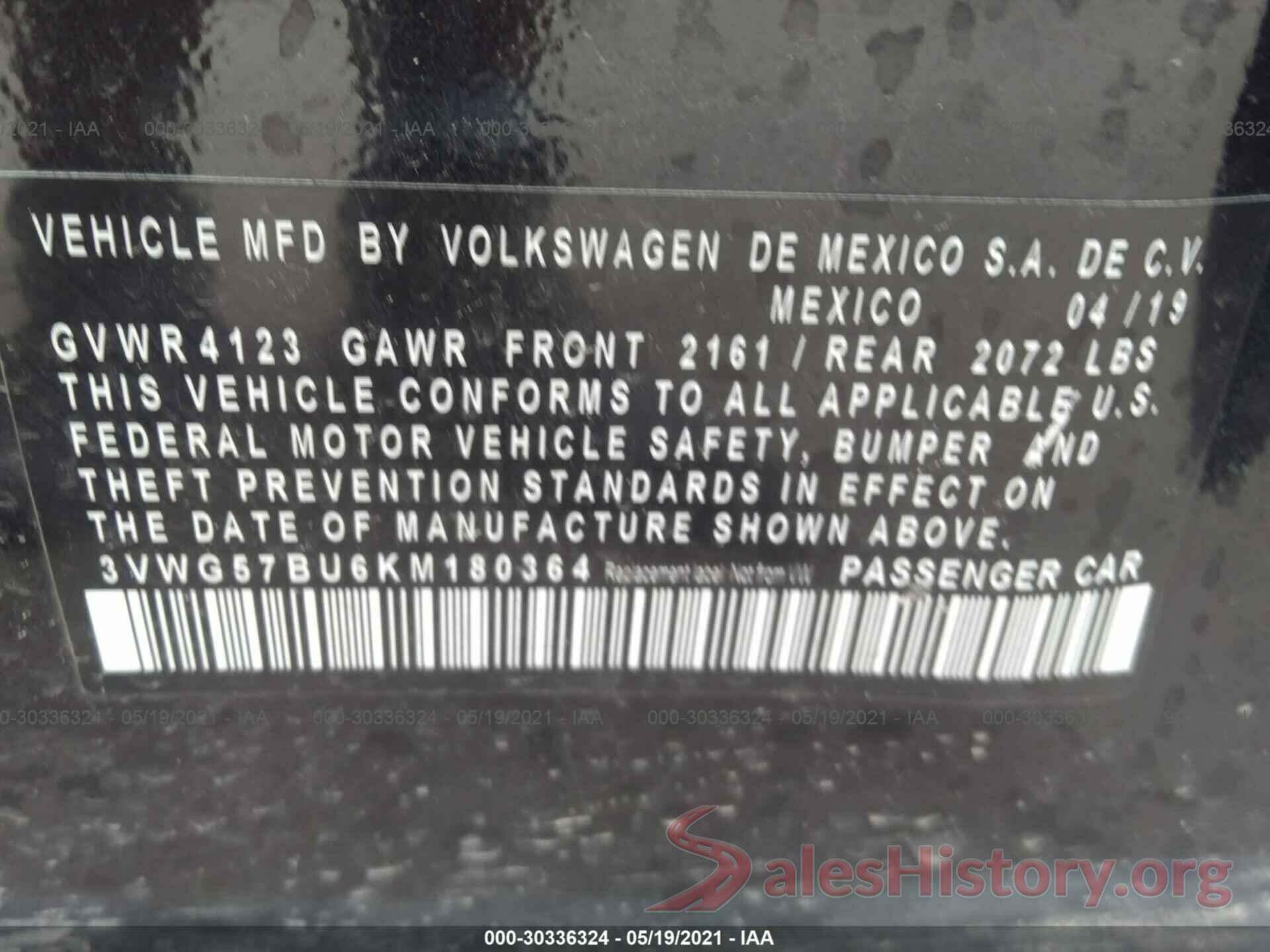 3VWG57BU6KM180364 2019 VOLKSWAGEN JETTA