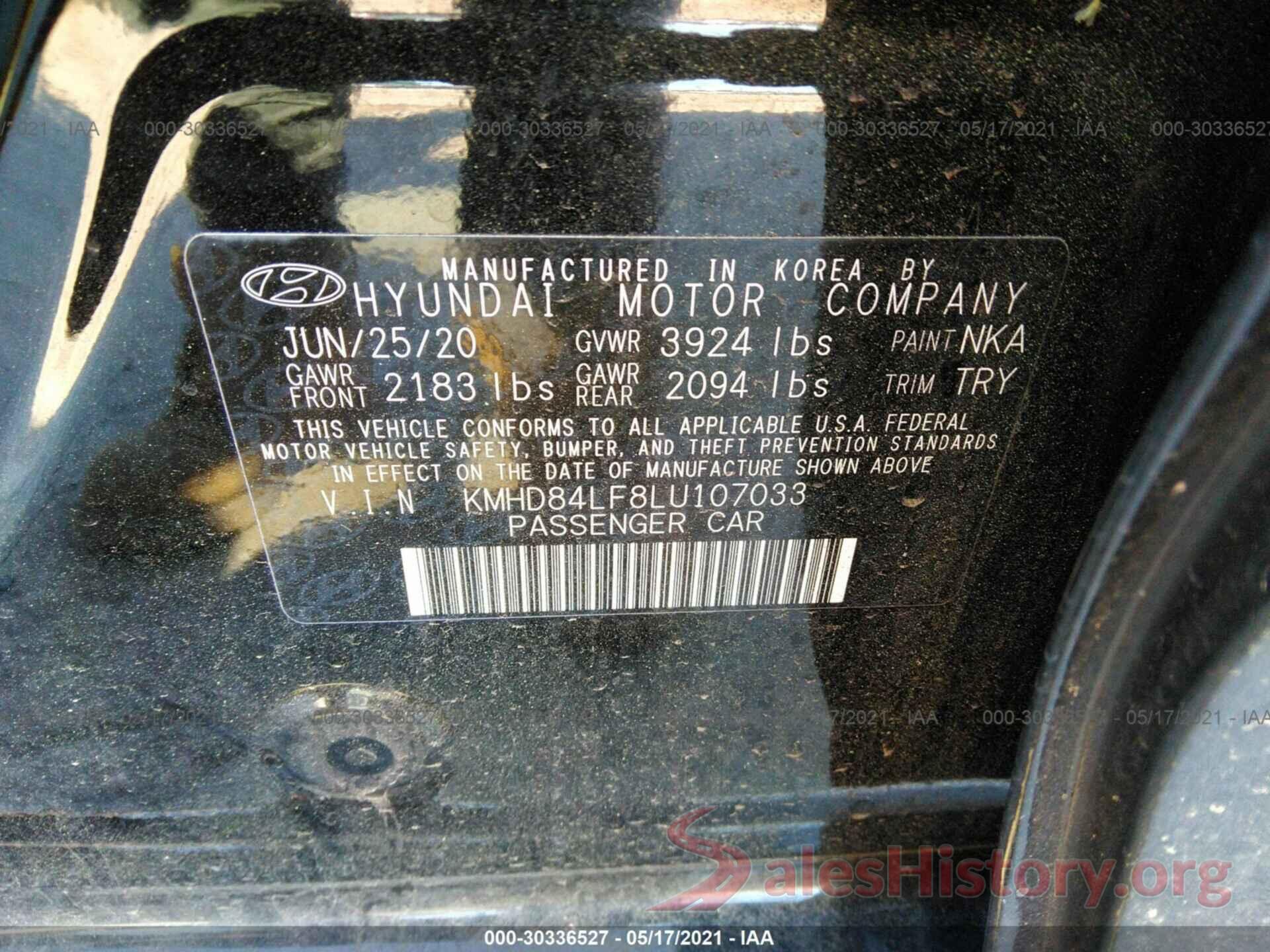 KMHD84LF8LU107033 2020 HYUNDAI ELANTRA