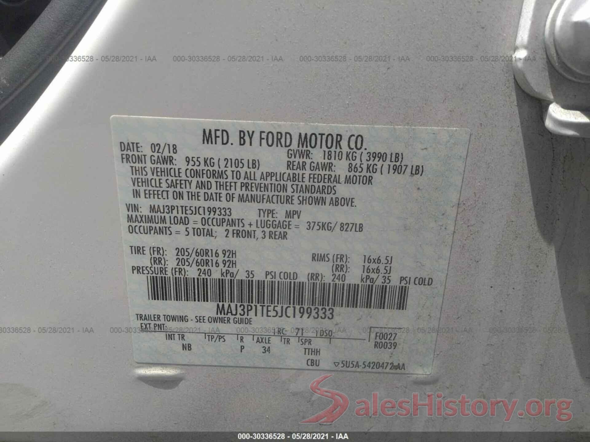 MAJ3P1TE5JC199333 2018 FORD ECOSPORT