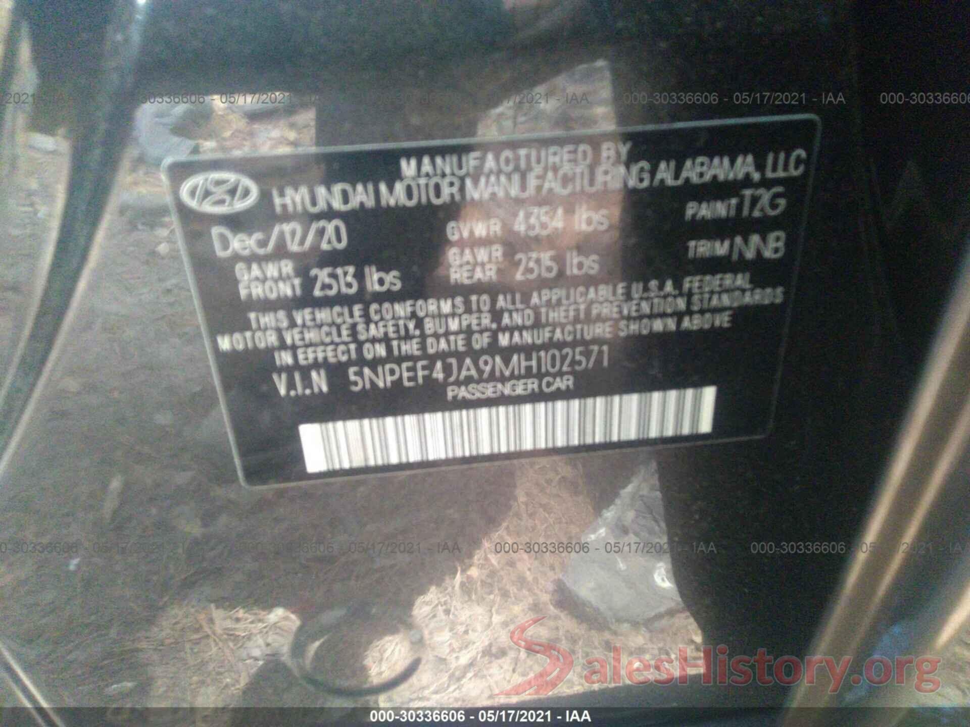 5NPEF4JA9MH102571 2021 HYUNDAI SONATA