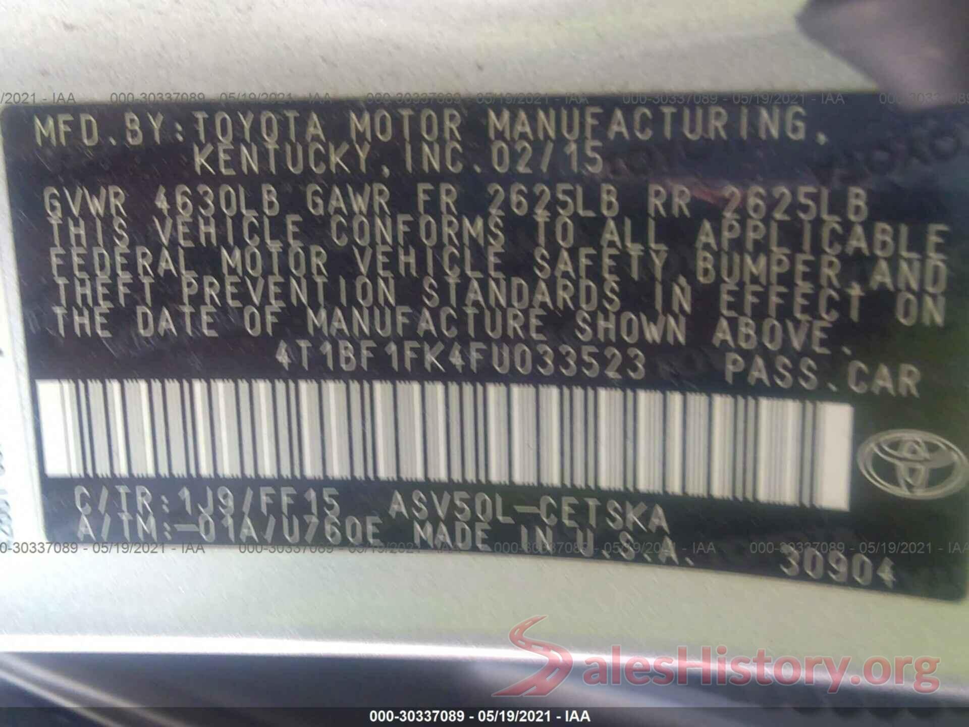 4T1BF1FK4FU033523 2015 TOYOTA CAMRY