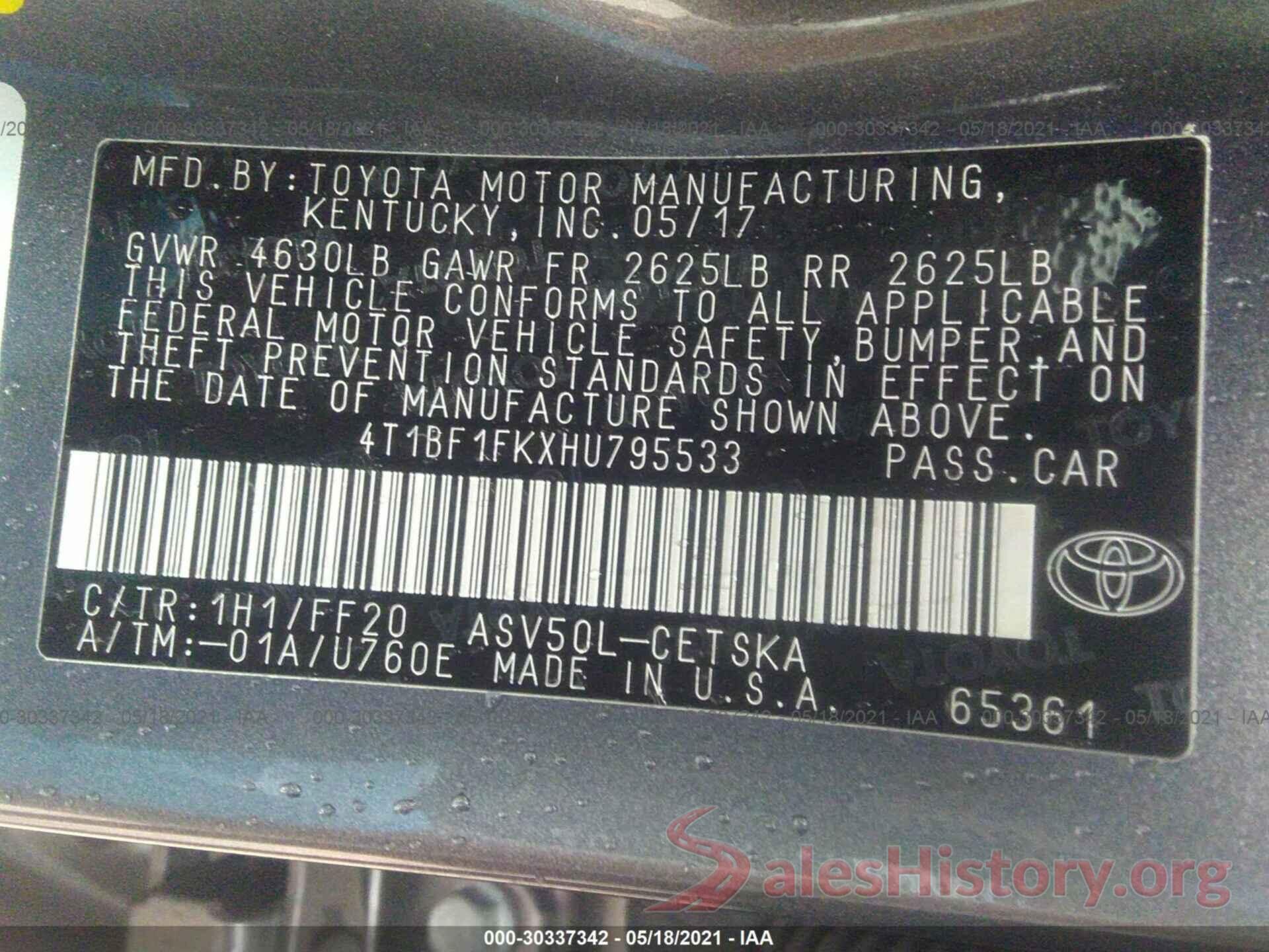 4T1BF1FKXHU795533 2017 TOYOTA CAMRY