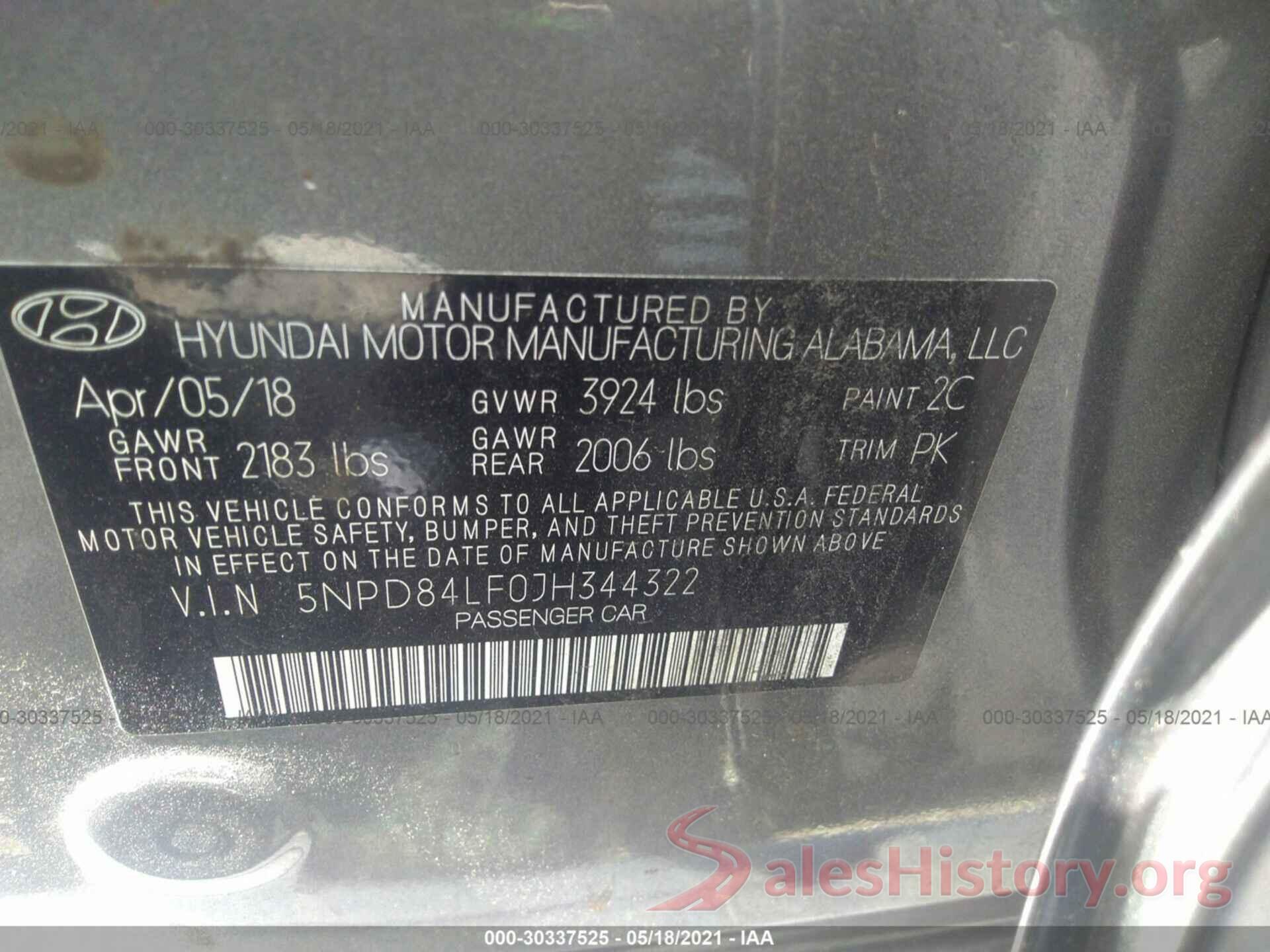 5NPD84LF0JH344322 2018 HYUNDAI ELANTRA