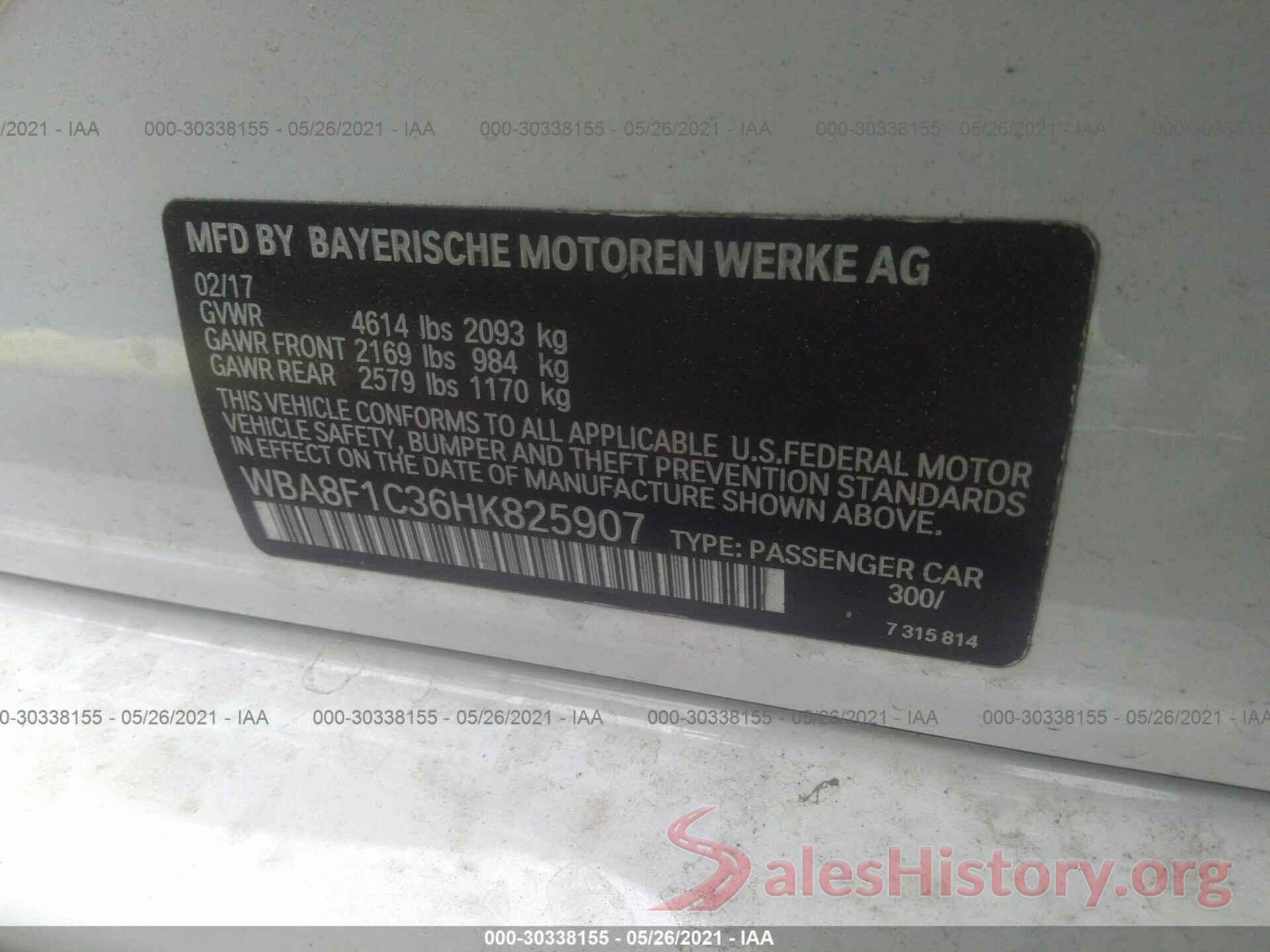 WBA8F1C36HK825907 2017 BMW 3 SERIES