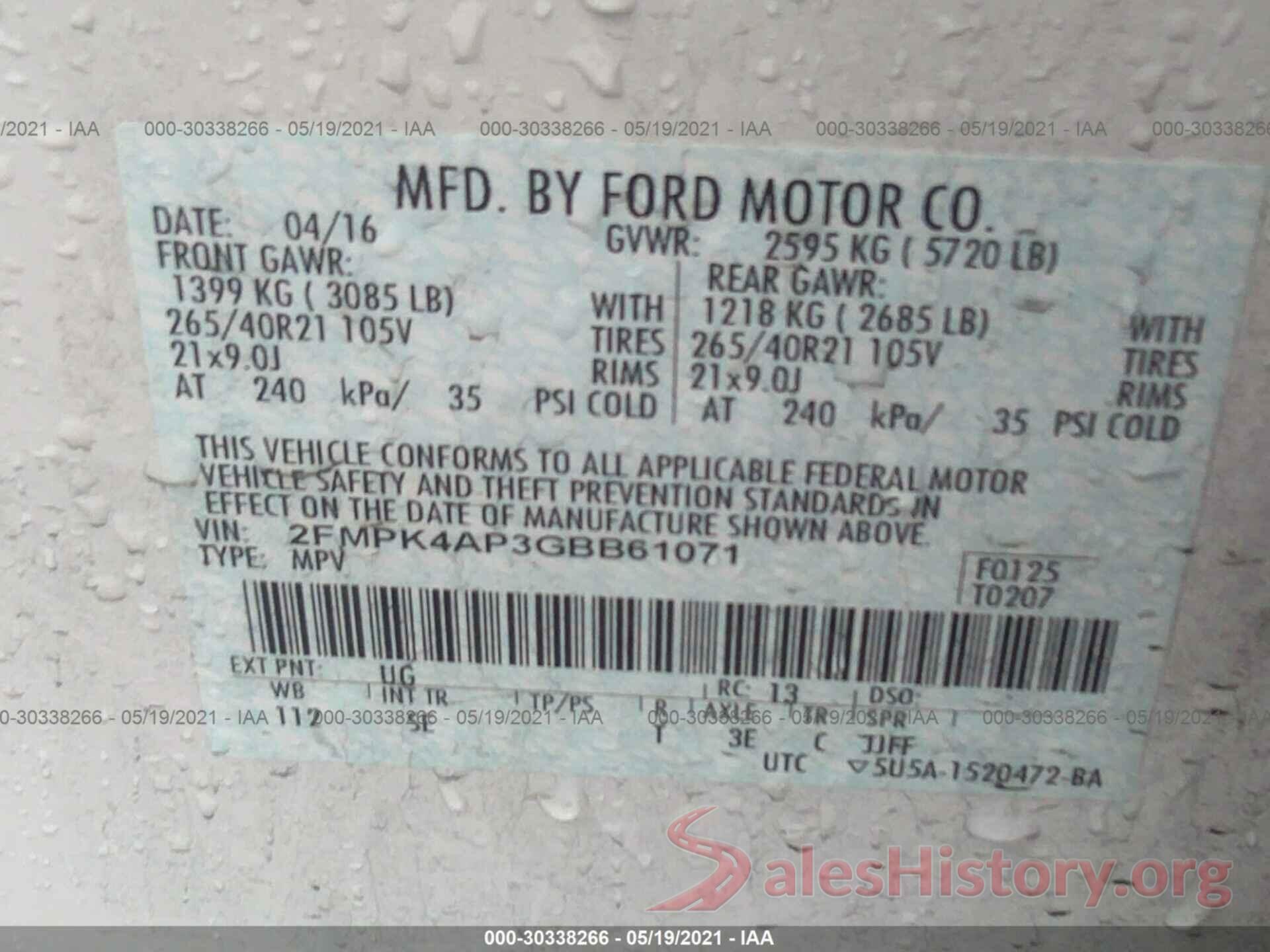 2FMPK4AP3GBB61071 2016 FORD EDGE