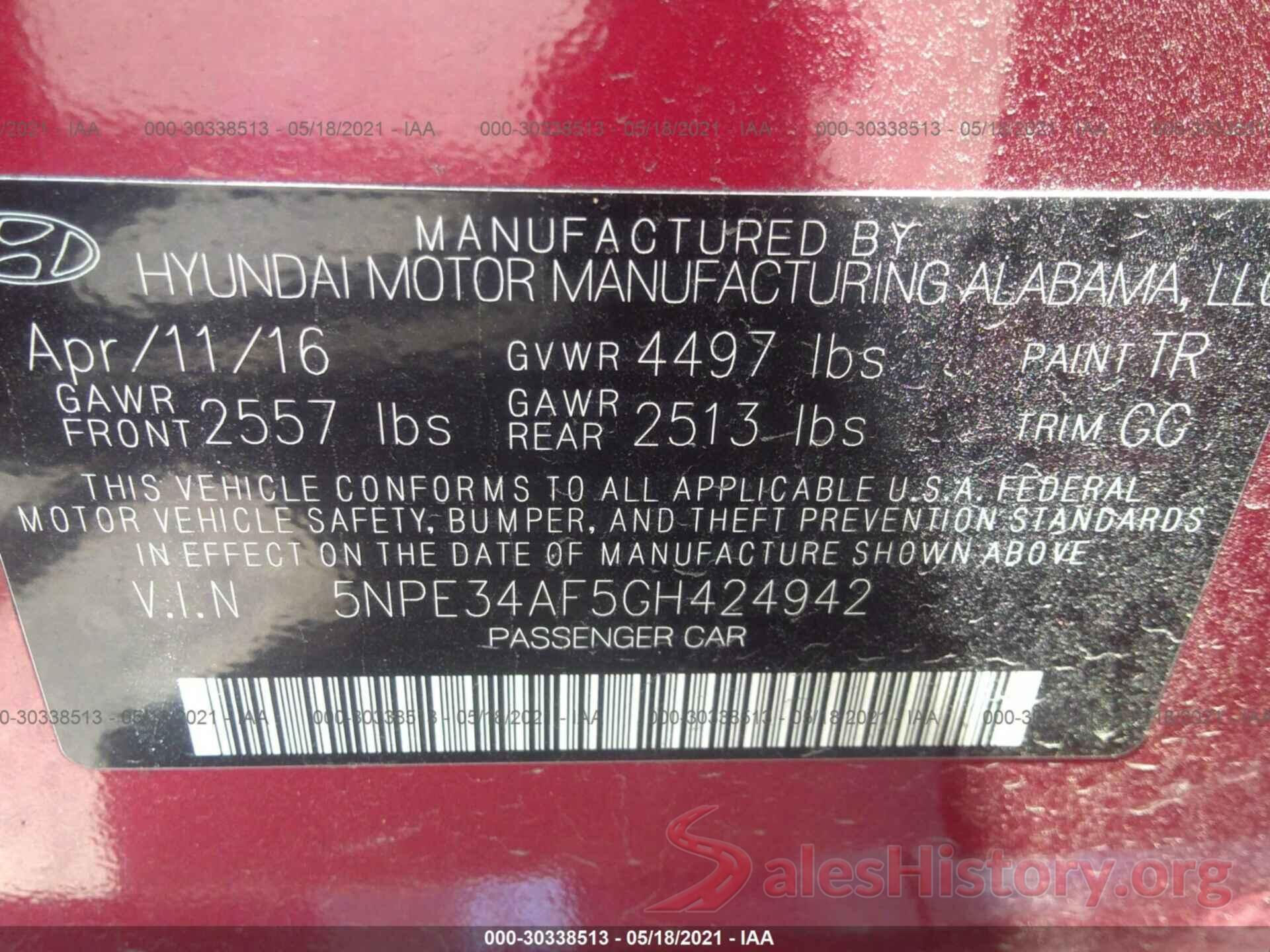 5NPE34AF5GH424942 2016 HYUNDAI SONATA