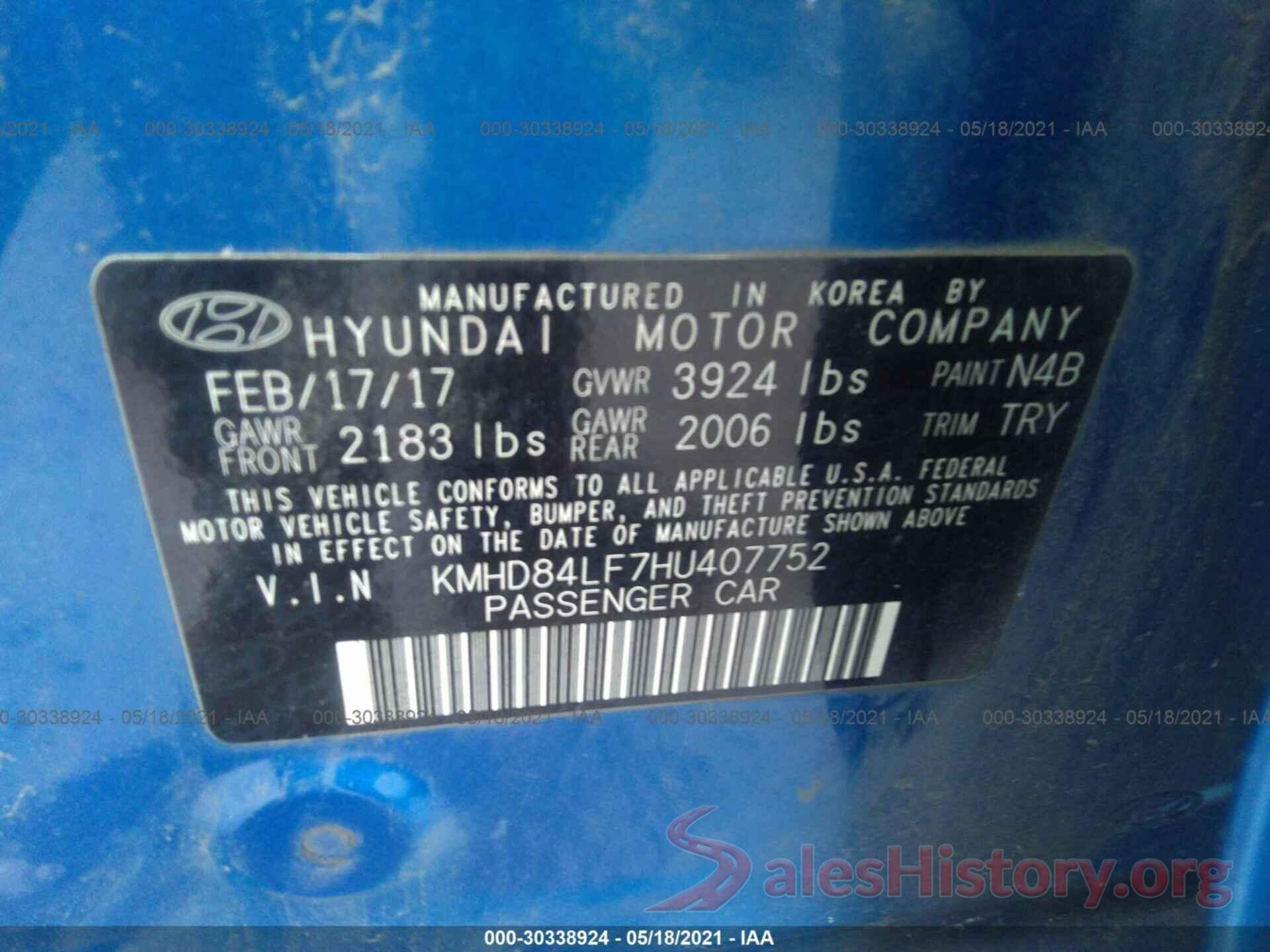 KMHD84LF7HU407752 2017 HYUNDAI ELANTRA