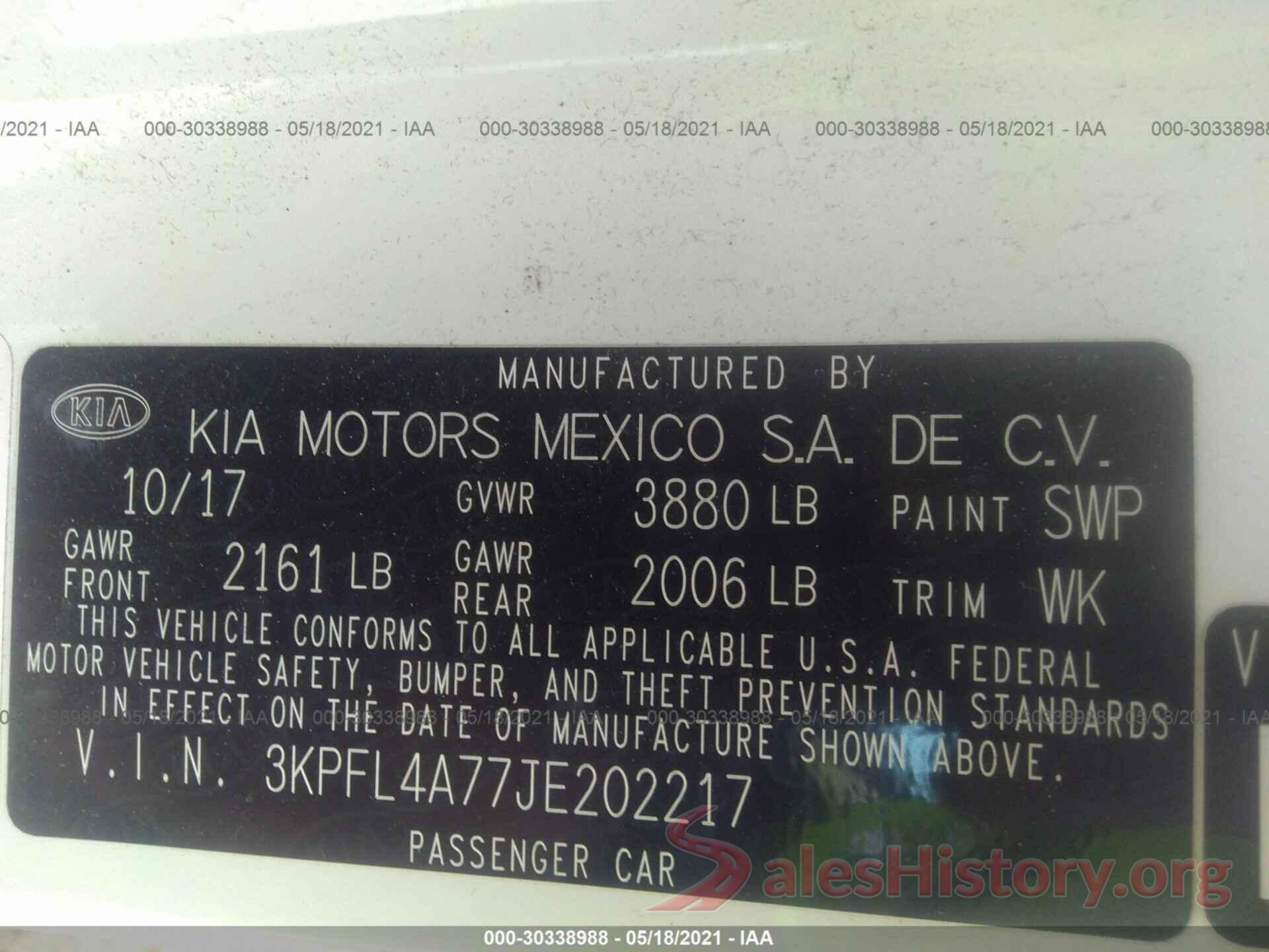 3KPFL4A77JE202217 2018 KIA FORTE