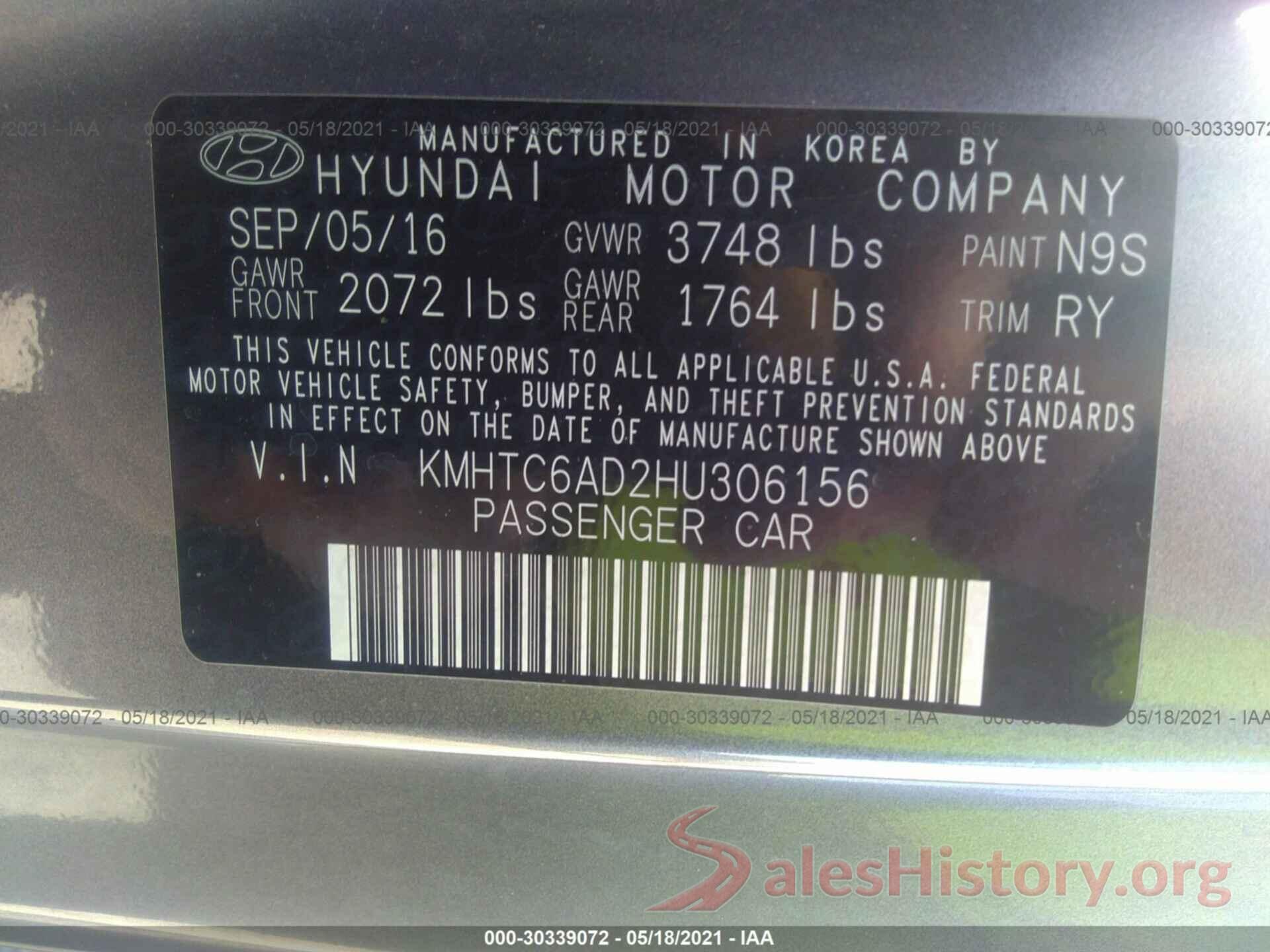 KMHTC6AD2HU306156 2017 HYUNDAI VELOSTER