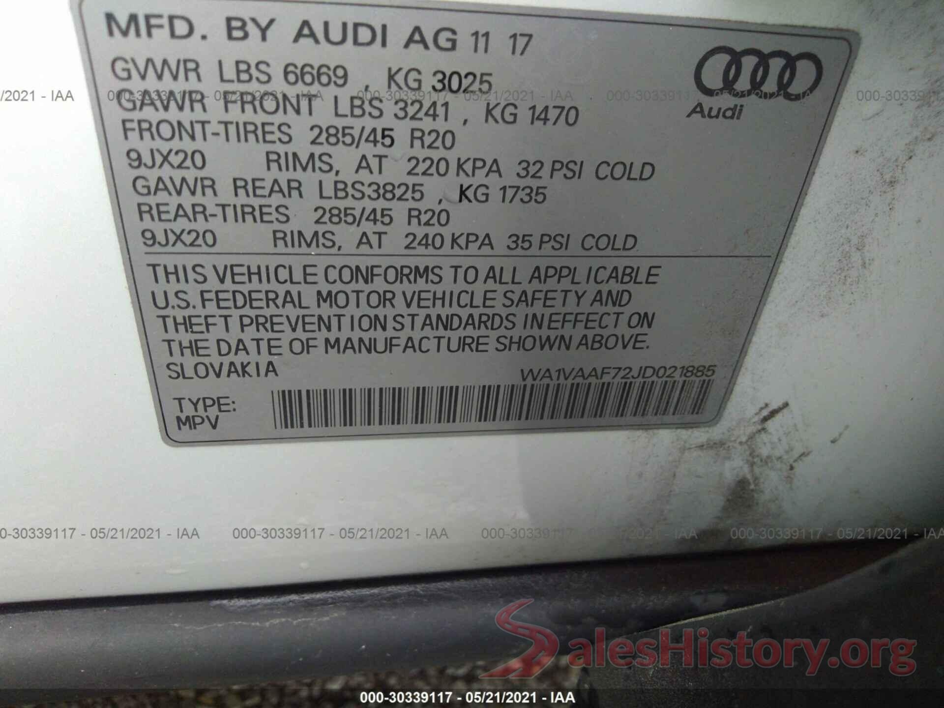 WA1VAAF72JD021885 2018 AUDI Q7