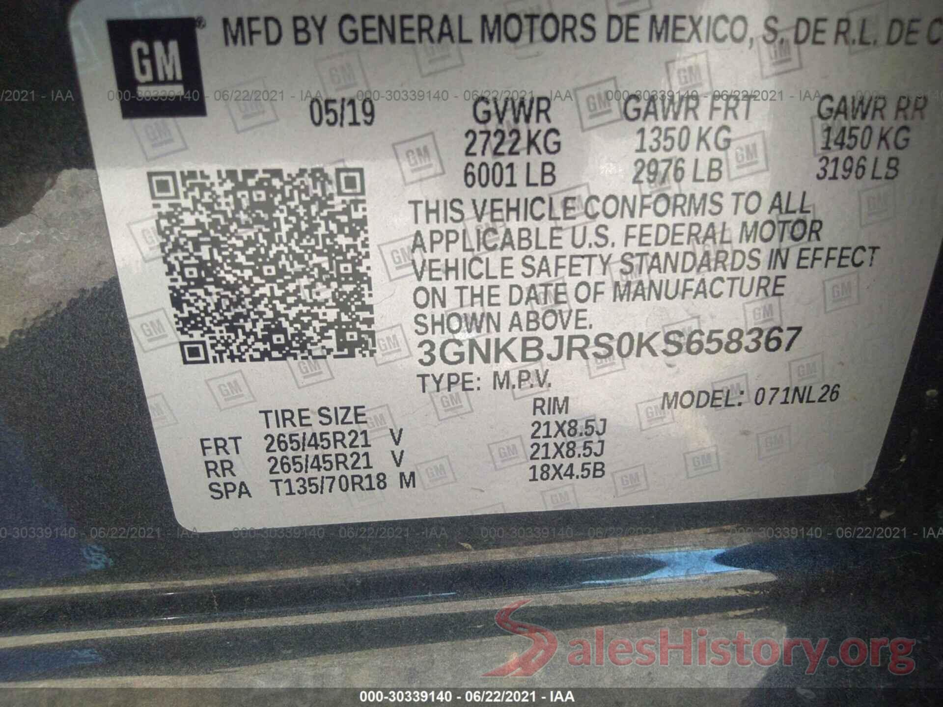 3GNKBJRS0KS658367 2019 CHEVROLET BLAZER