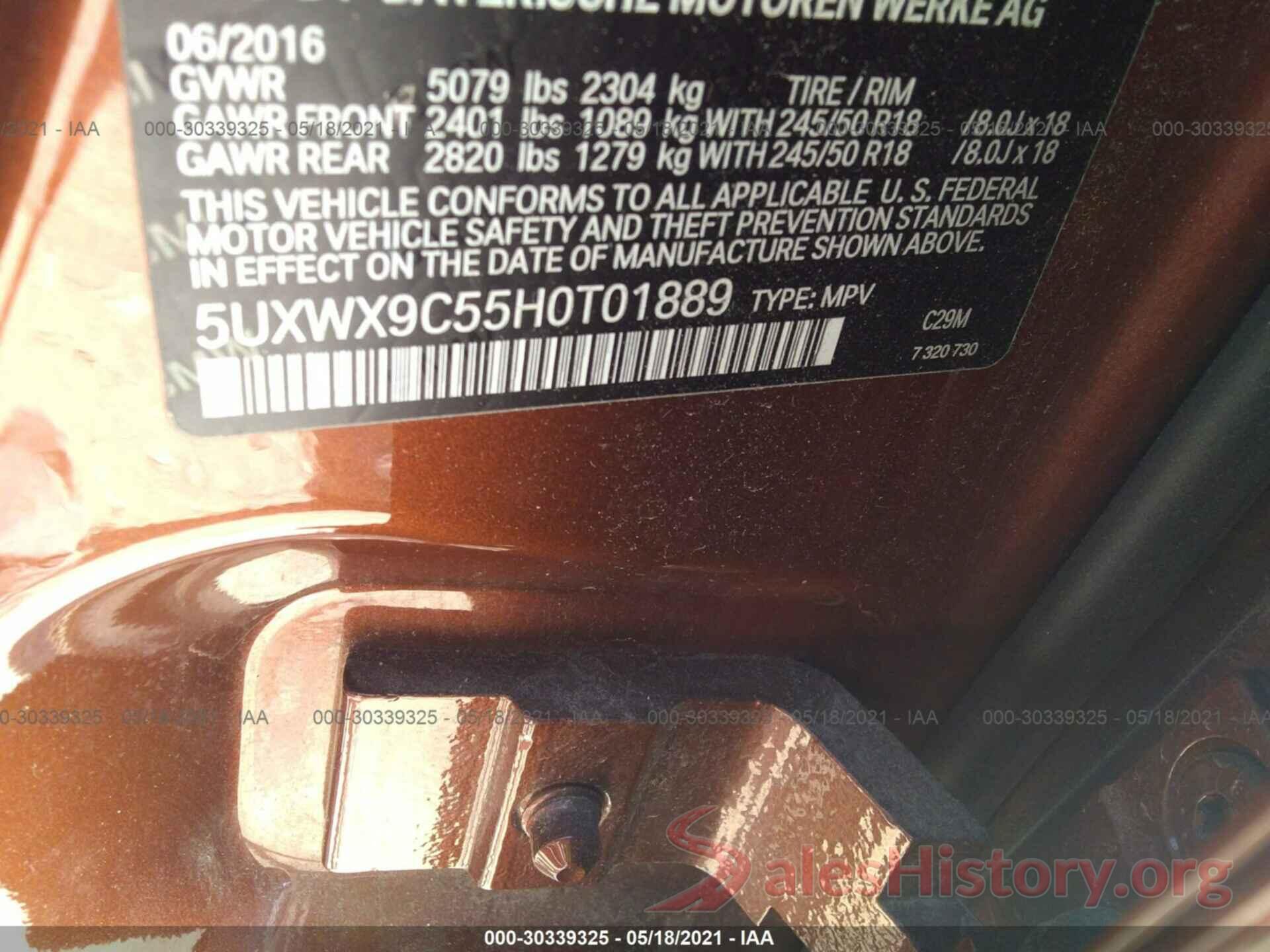 5UXWX9C55H0T01889 2017 BMW X3