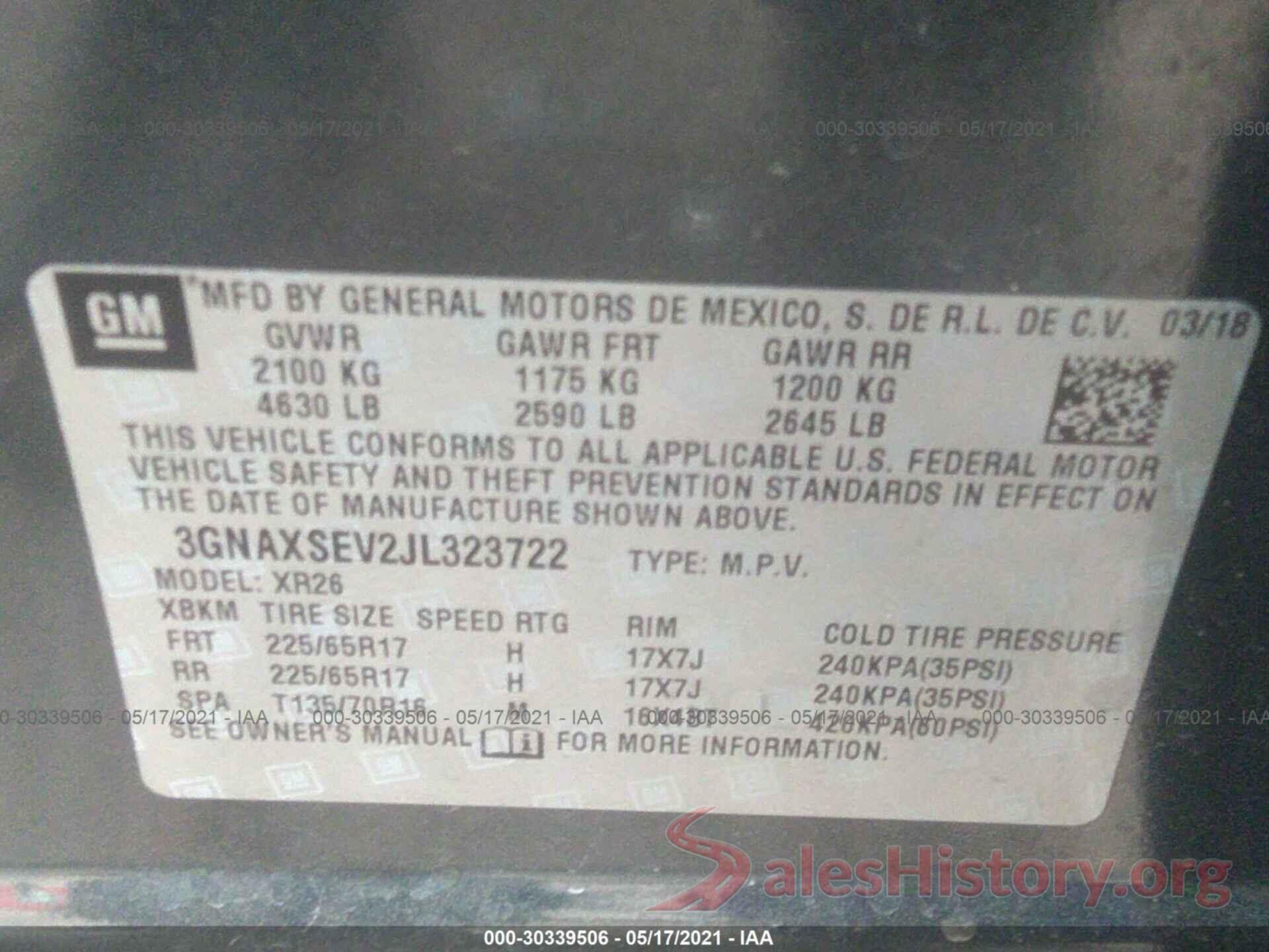 3GNAXSEV2JL323722 2018 CHEVROLET EQUINOX