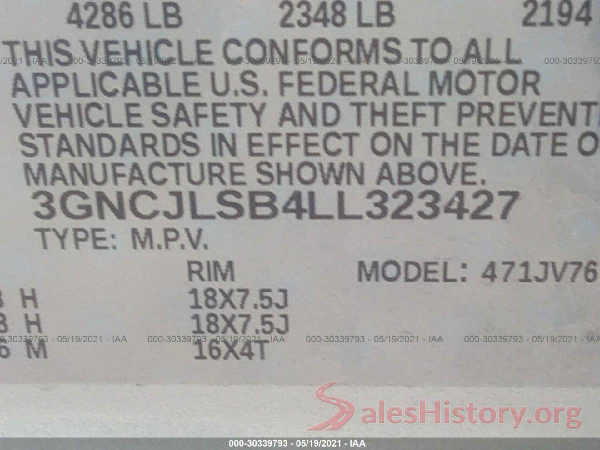 3GNCJLSB4LL323427 2020 CHEVROLET TRAX