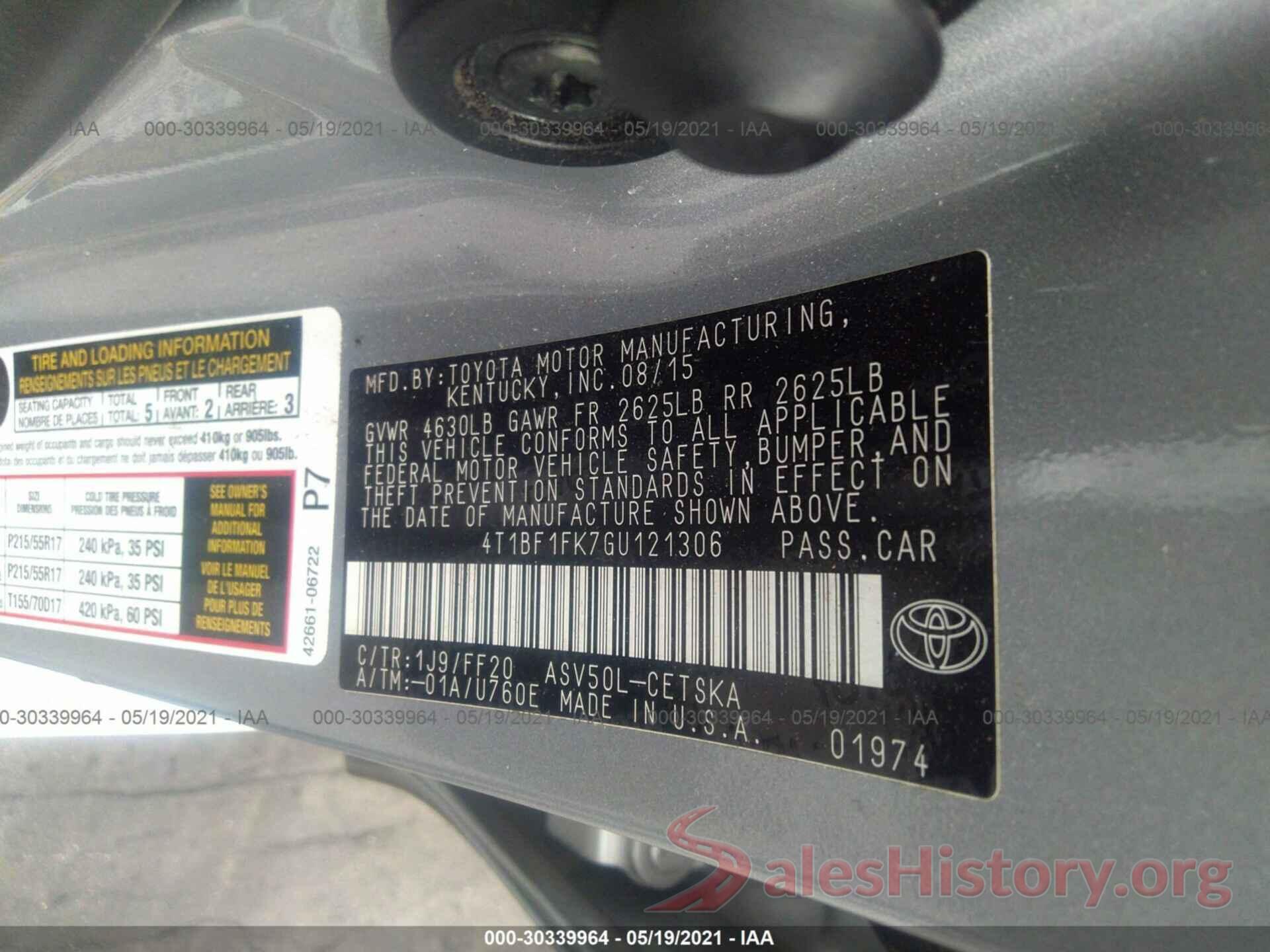 4T1BF1FK7GU121306 2016 TOYOTA CAMRY