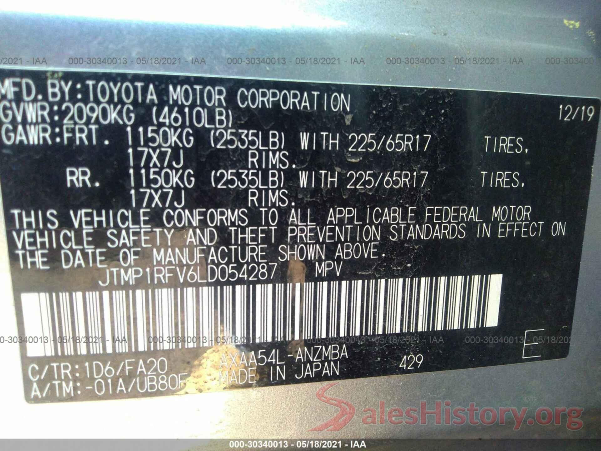 JTMP1RFV6LD054287 2020 TOYOTA RAV4