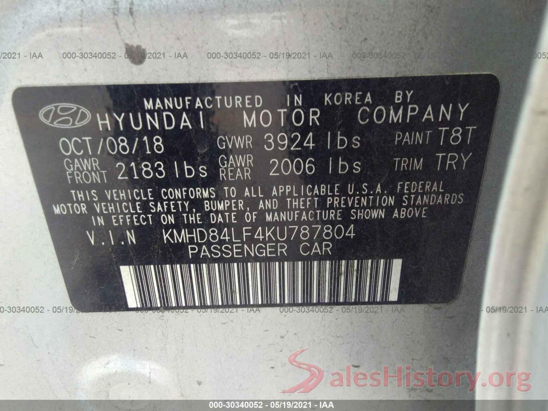 KMHD84LF4KU787804 2019 HYUNDAI ELANTRA