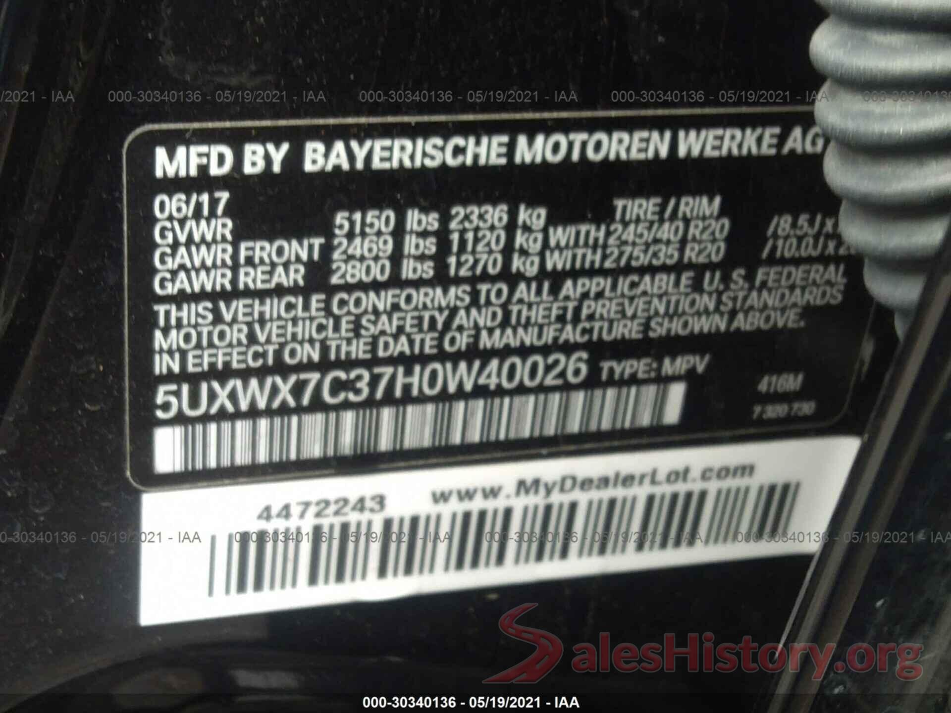 5UXWX7C37H0W40026 2017 BMW X3