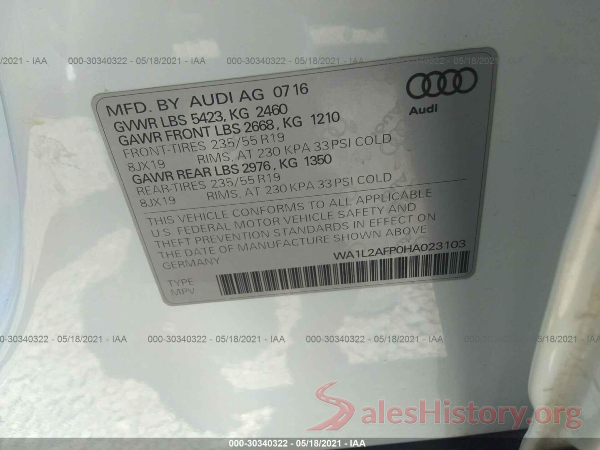 WA1L2AFP0HA023103 2017 AUDI Q5