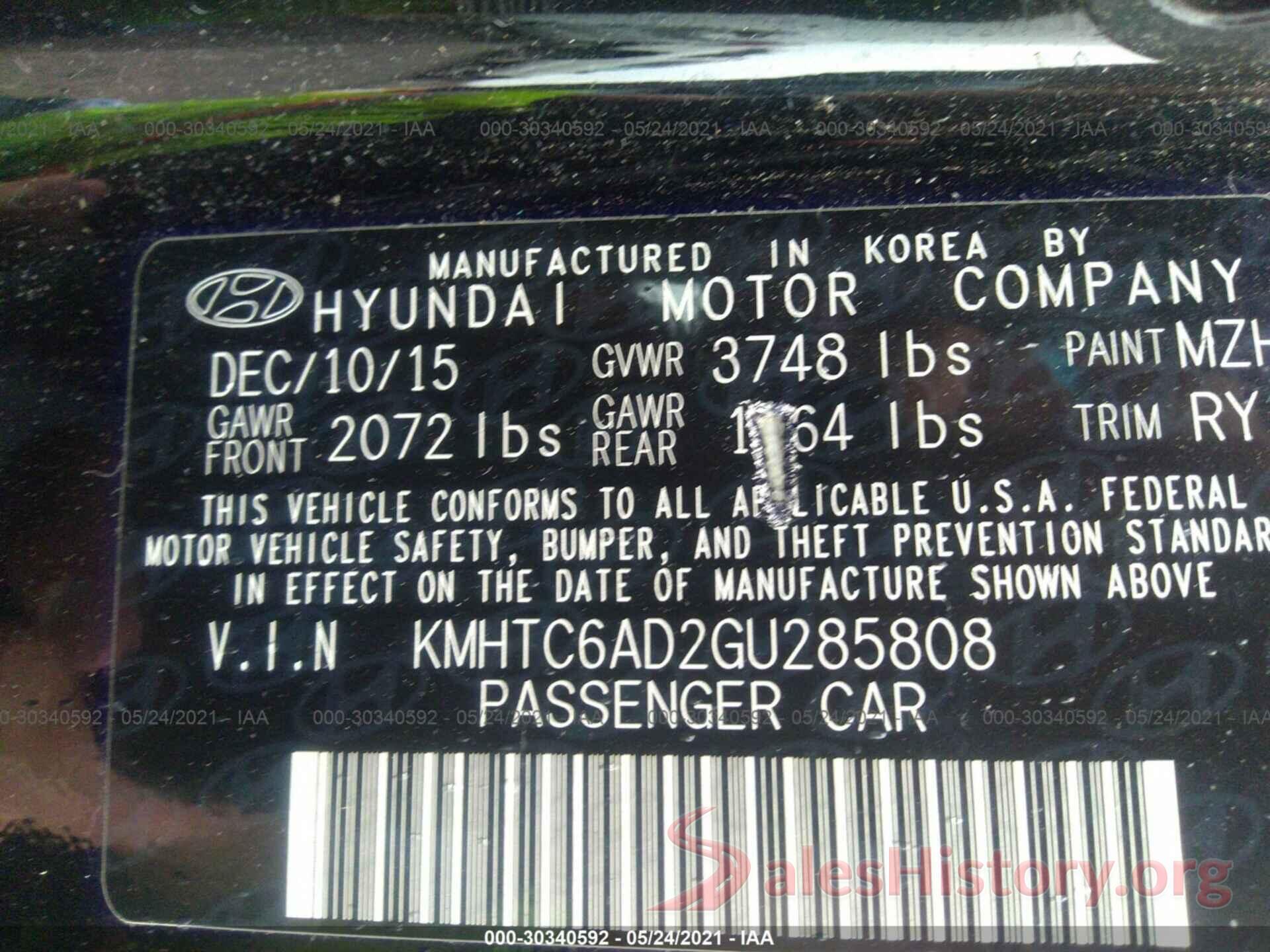 KMHTC6AD2GU285808 2016 HYUNDAI VELOSTER