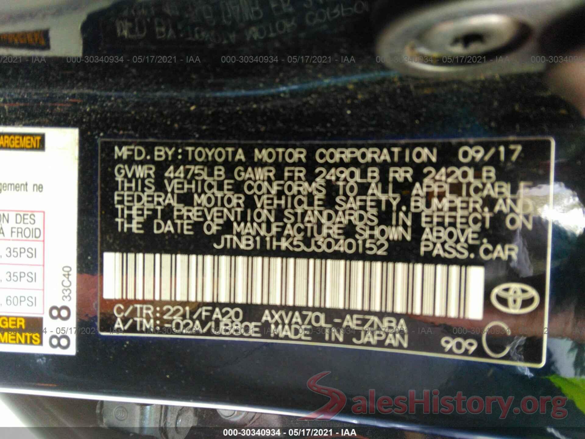 JTNB11HK5J3040152 2018 TOYOTA CAMRY