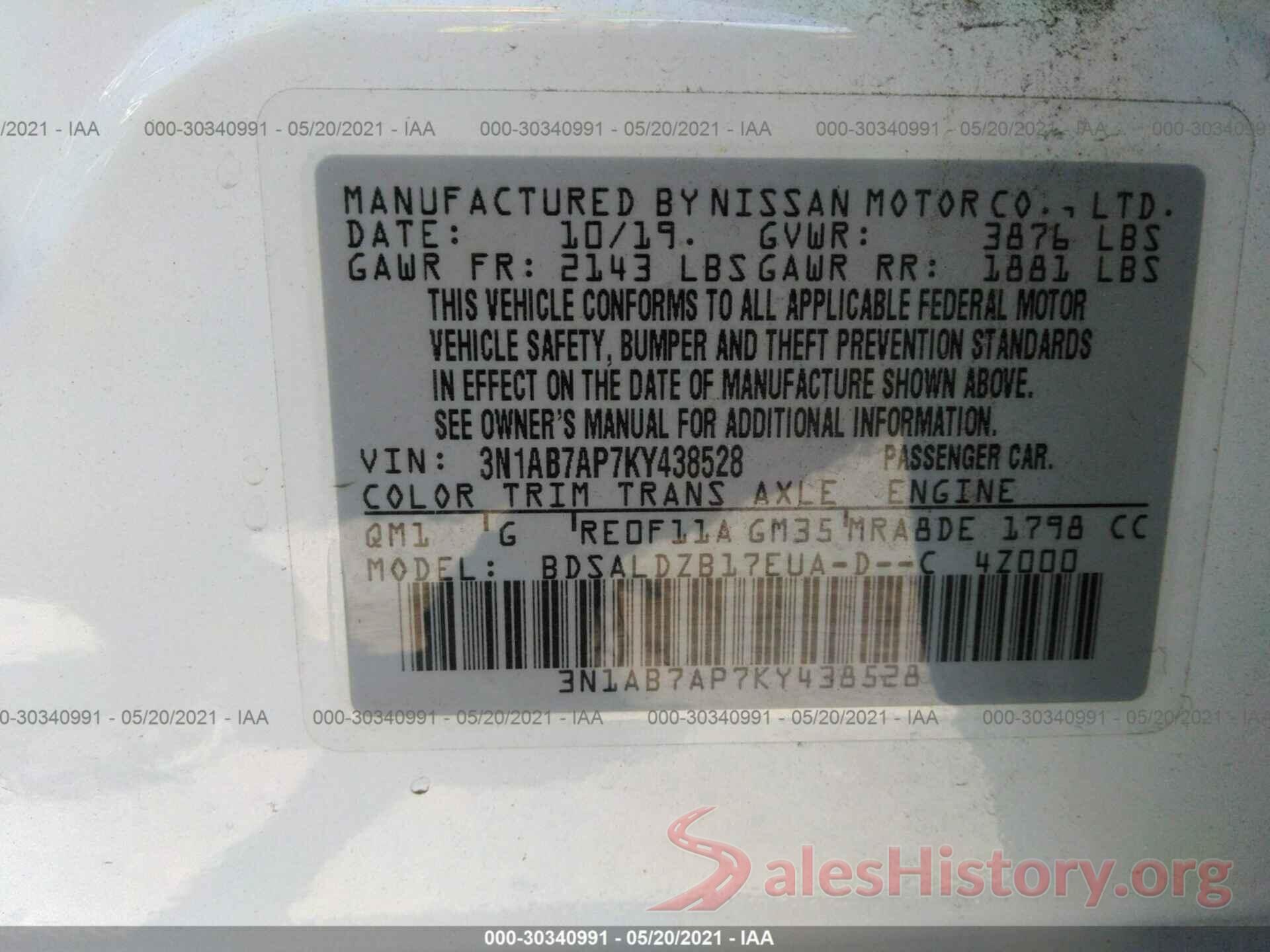 3N1AB7AP7KY438528 2019 NISSAN SENTRA