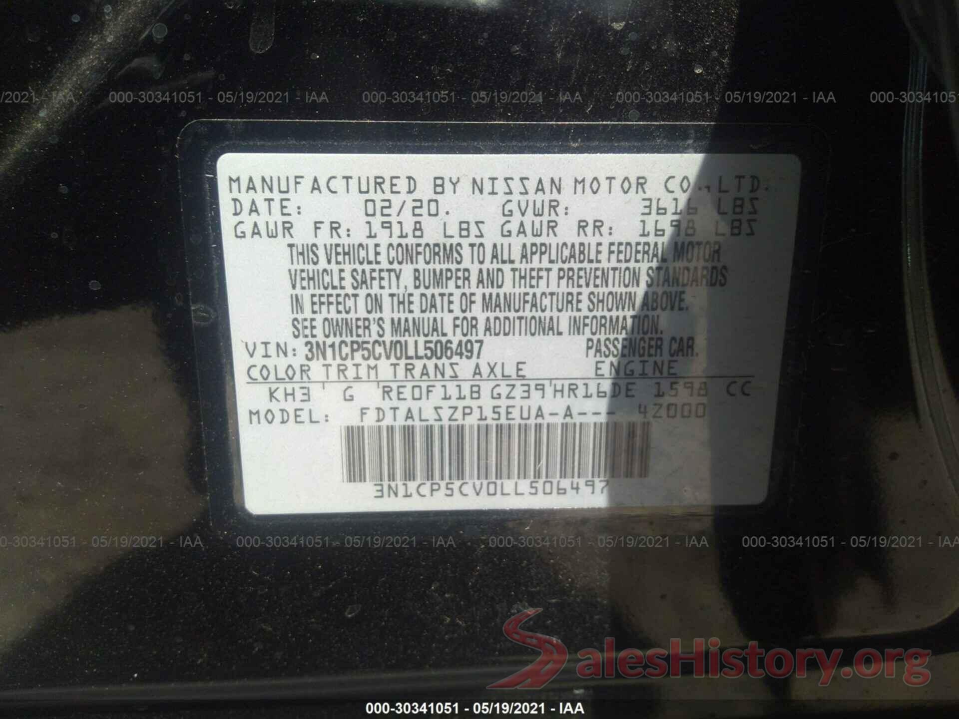 3N1CP5CV0LL506497 2020 NISSAN KICKS