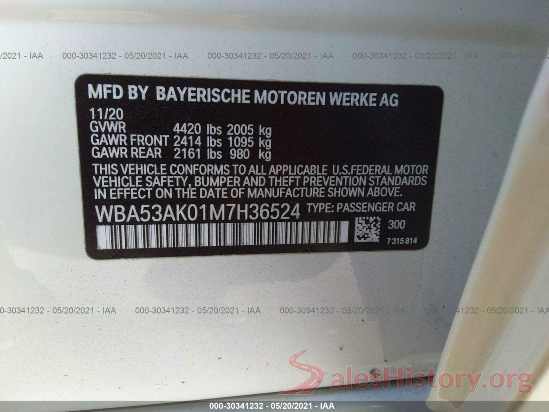 WBA53AK01M7H36524 2021 BMW 2 SERIES