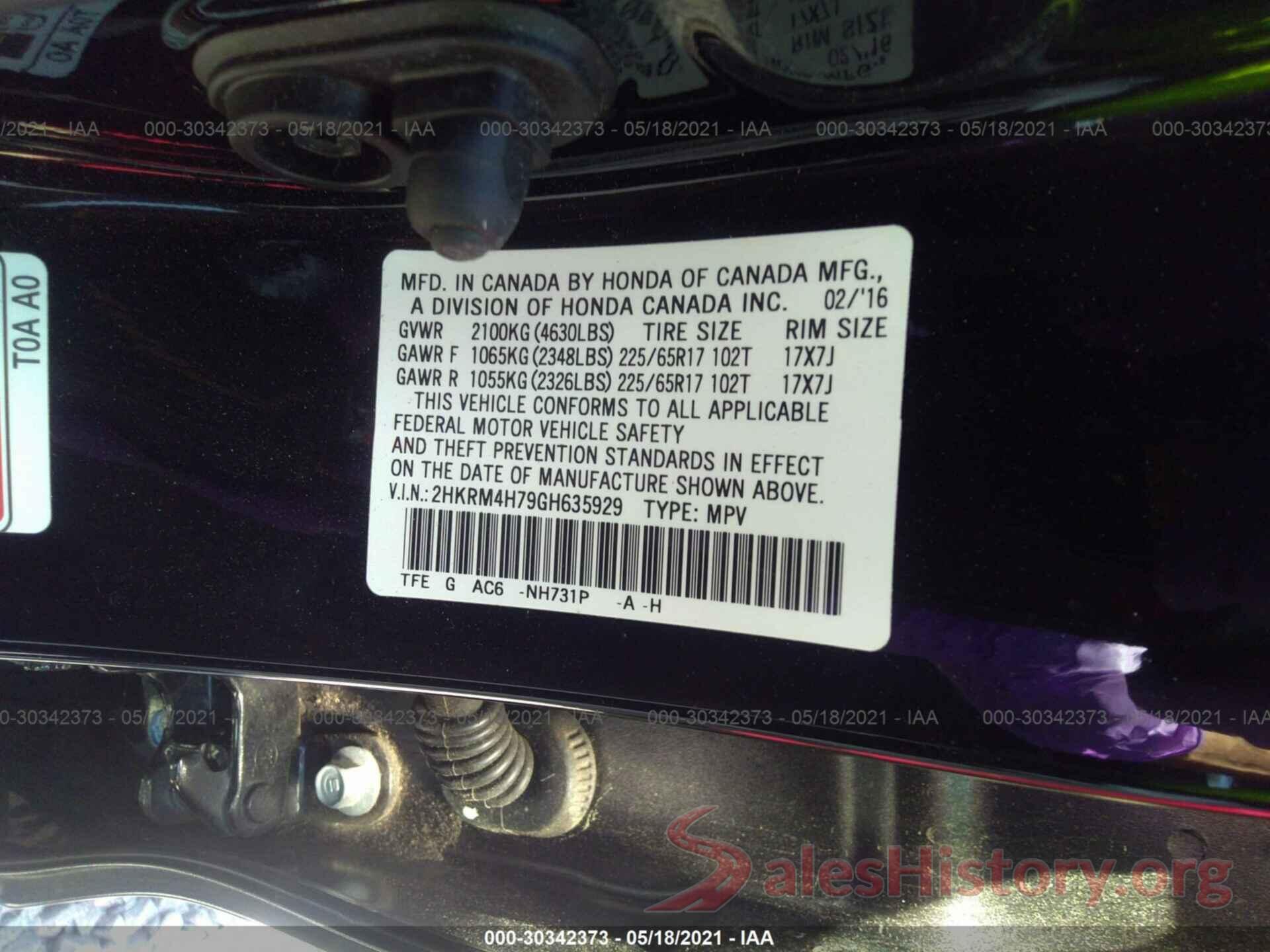 2HKRM4H79GH635929 2016 HONDA CR-V