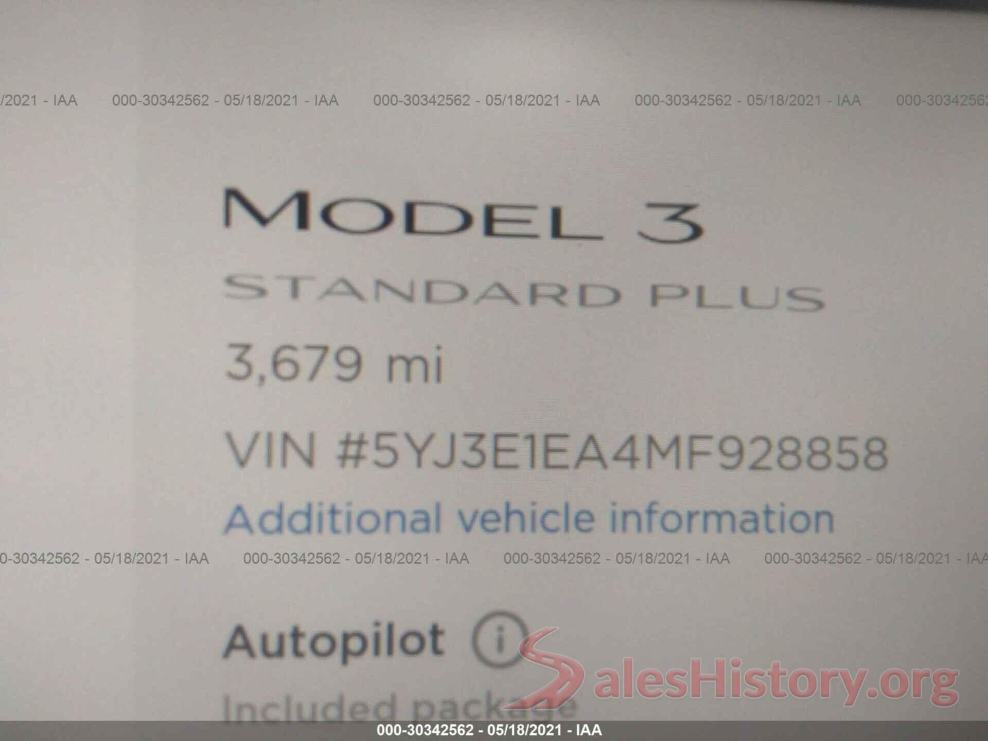 5YJ3E1EA4MF928858 2021 TESLA MODEL 3