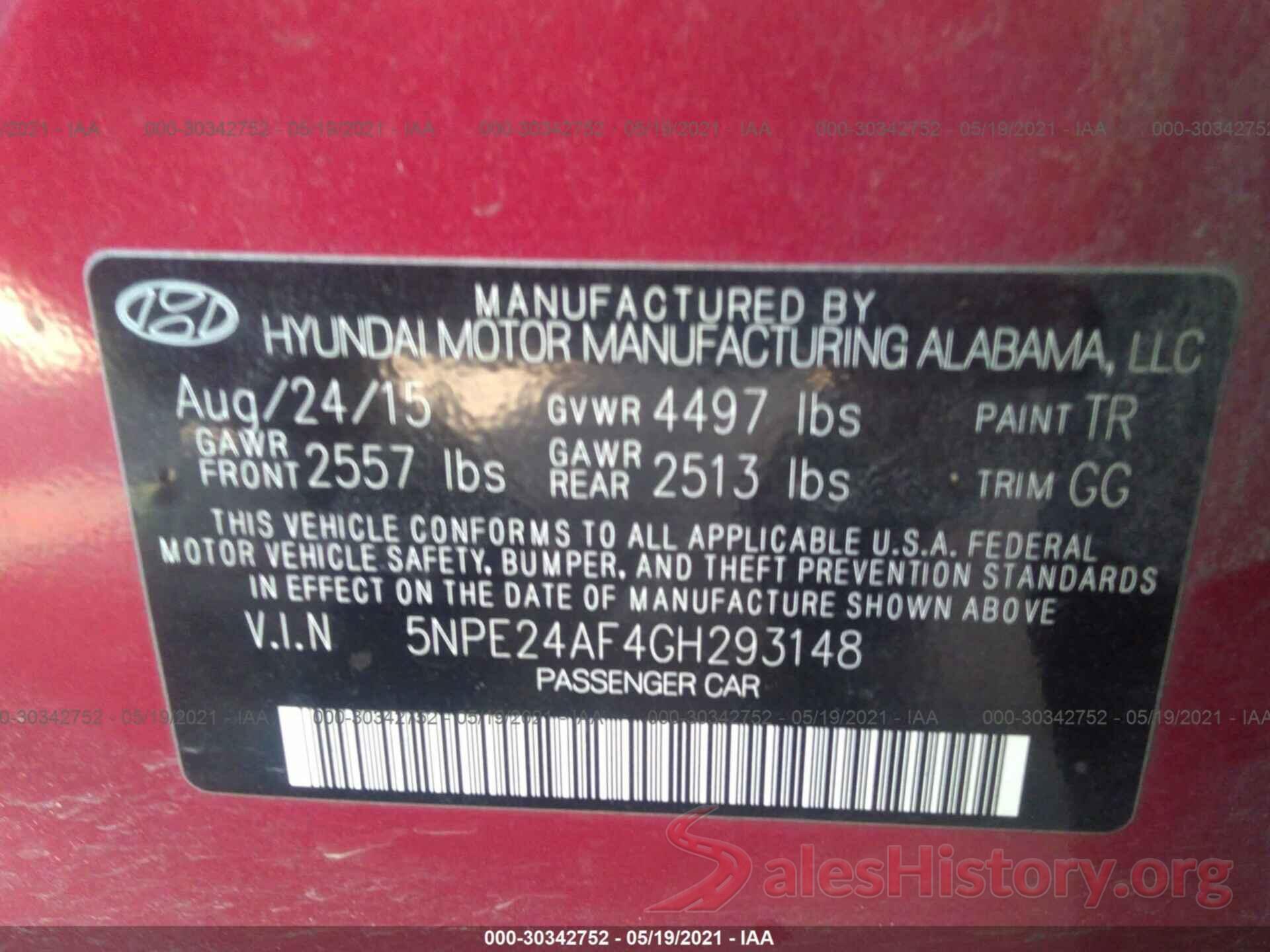 5NPE24AF4GH293148 2016 HYUNDAI SONATA