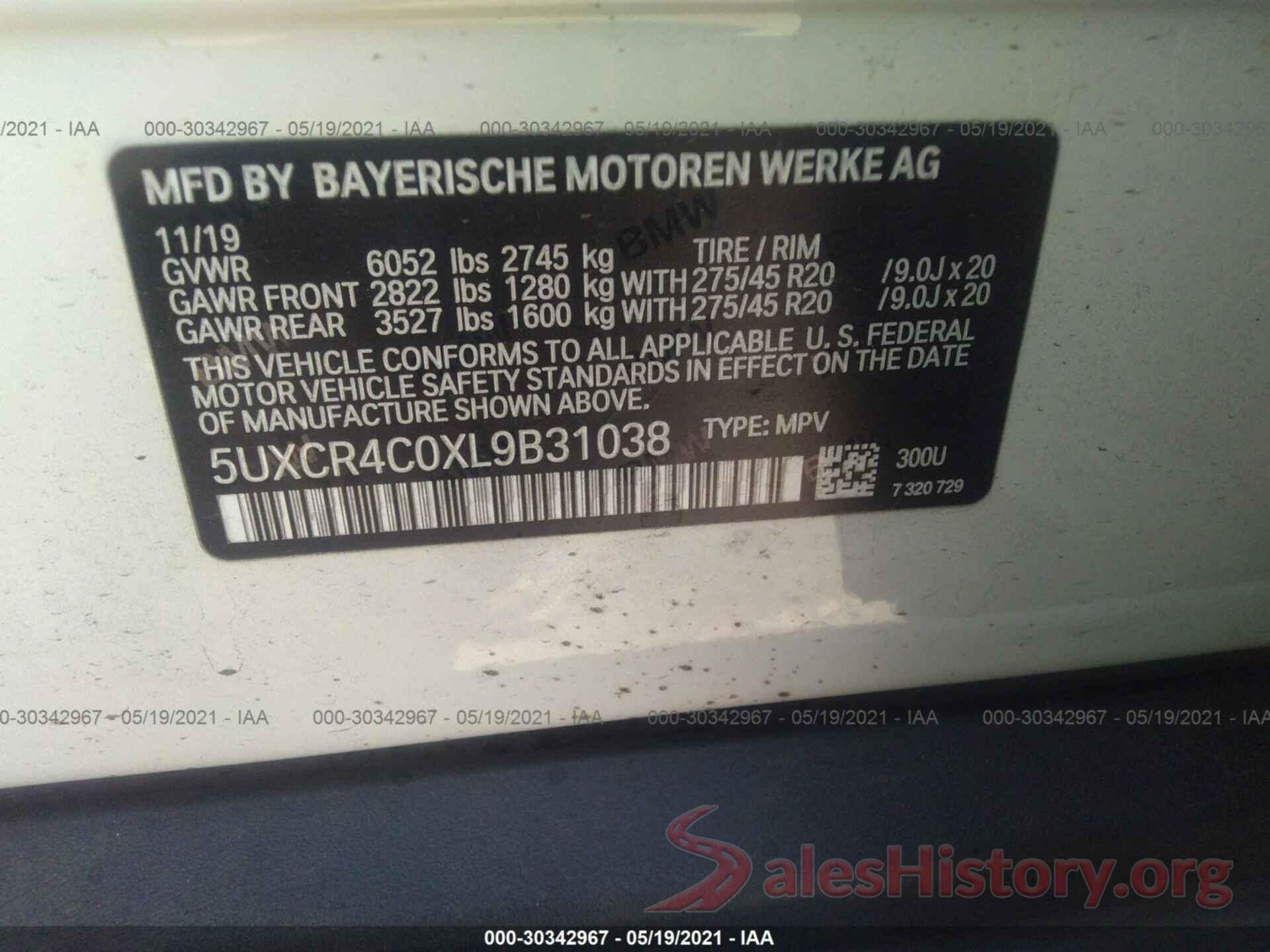 5UXCR4C0XL9B31038 2020 BMW X5