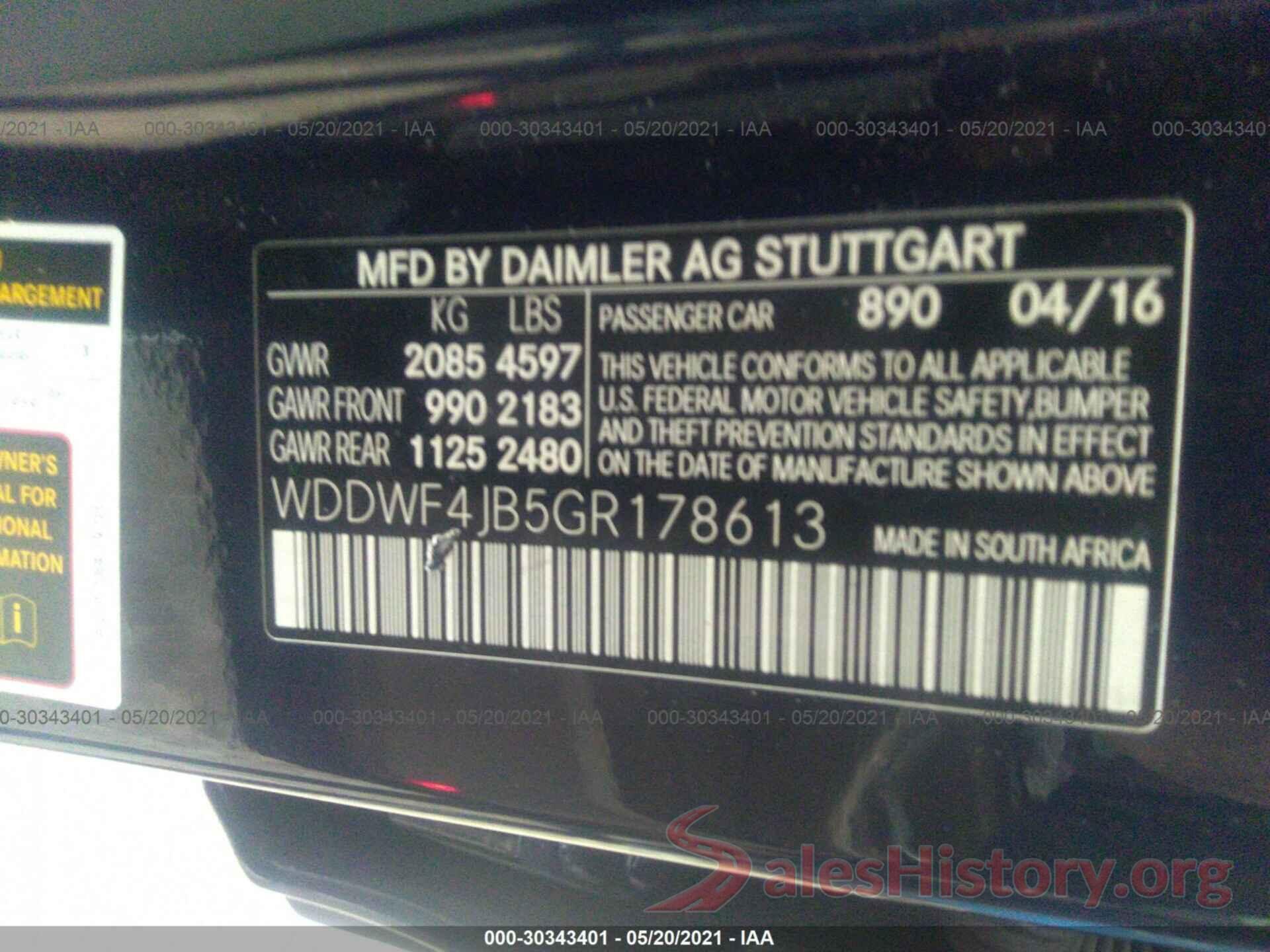 WDDWF4JB5GR178613 2016 MERCEDES-BENZ C-CLASS