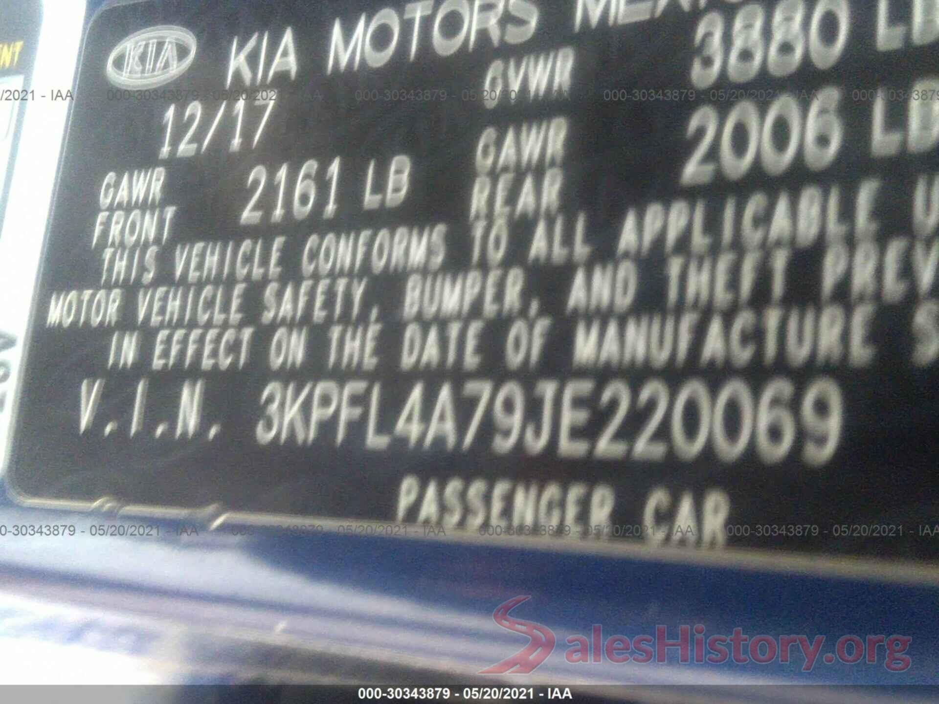 3KPFL4A79JE220069 2018 KIA FORTE