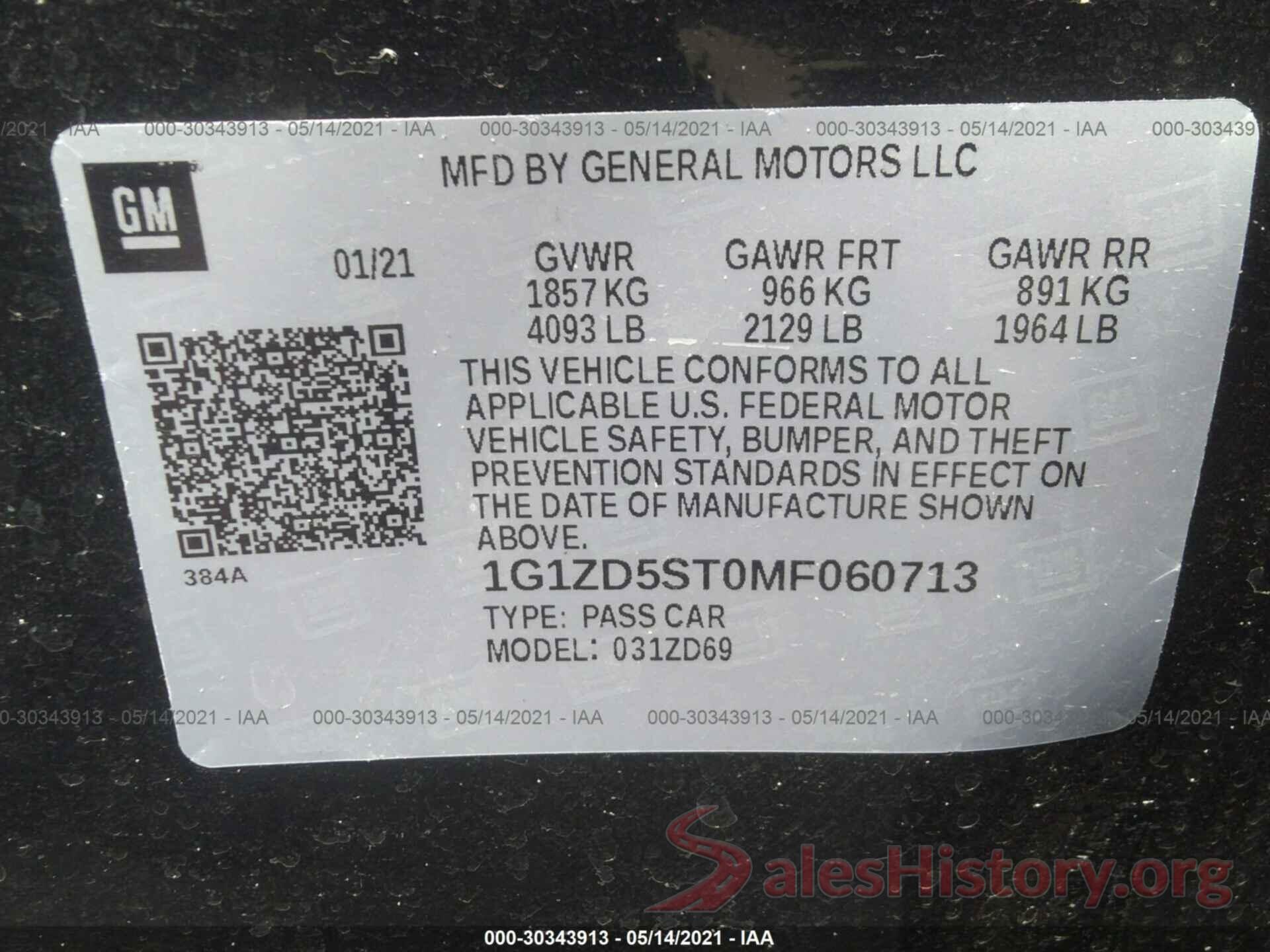 1G1ZD5ST0MF060713 2021 CHEVROLET MALIBU