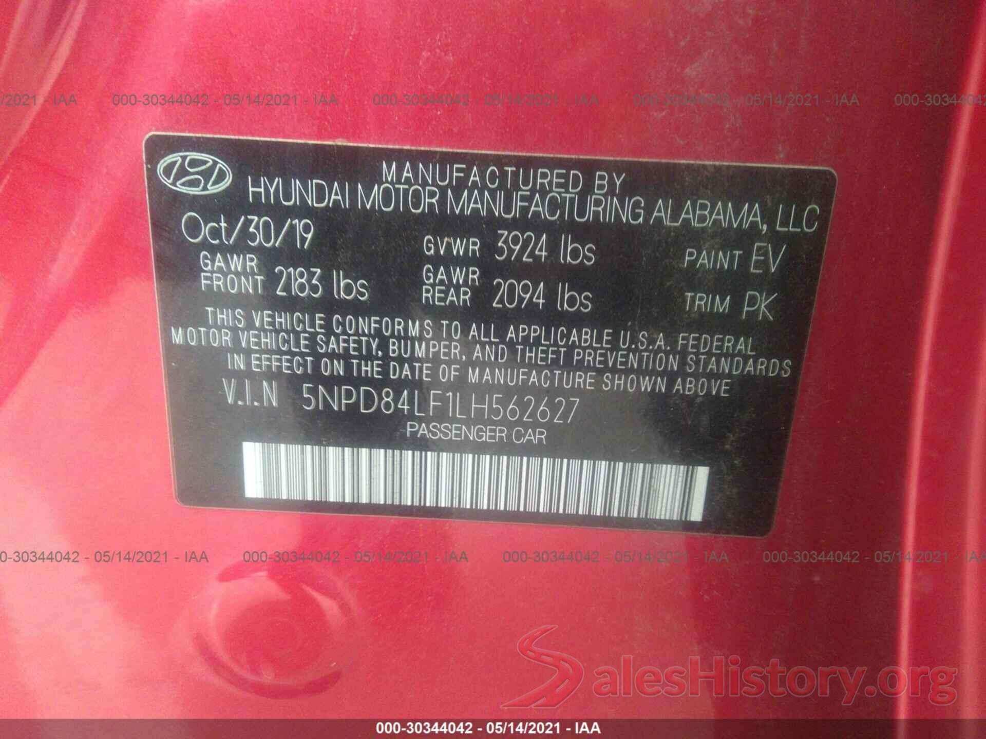 5NPD84LF1LH562627 2020 HYUNDAI ELANTRA