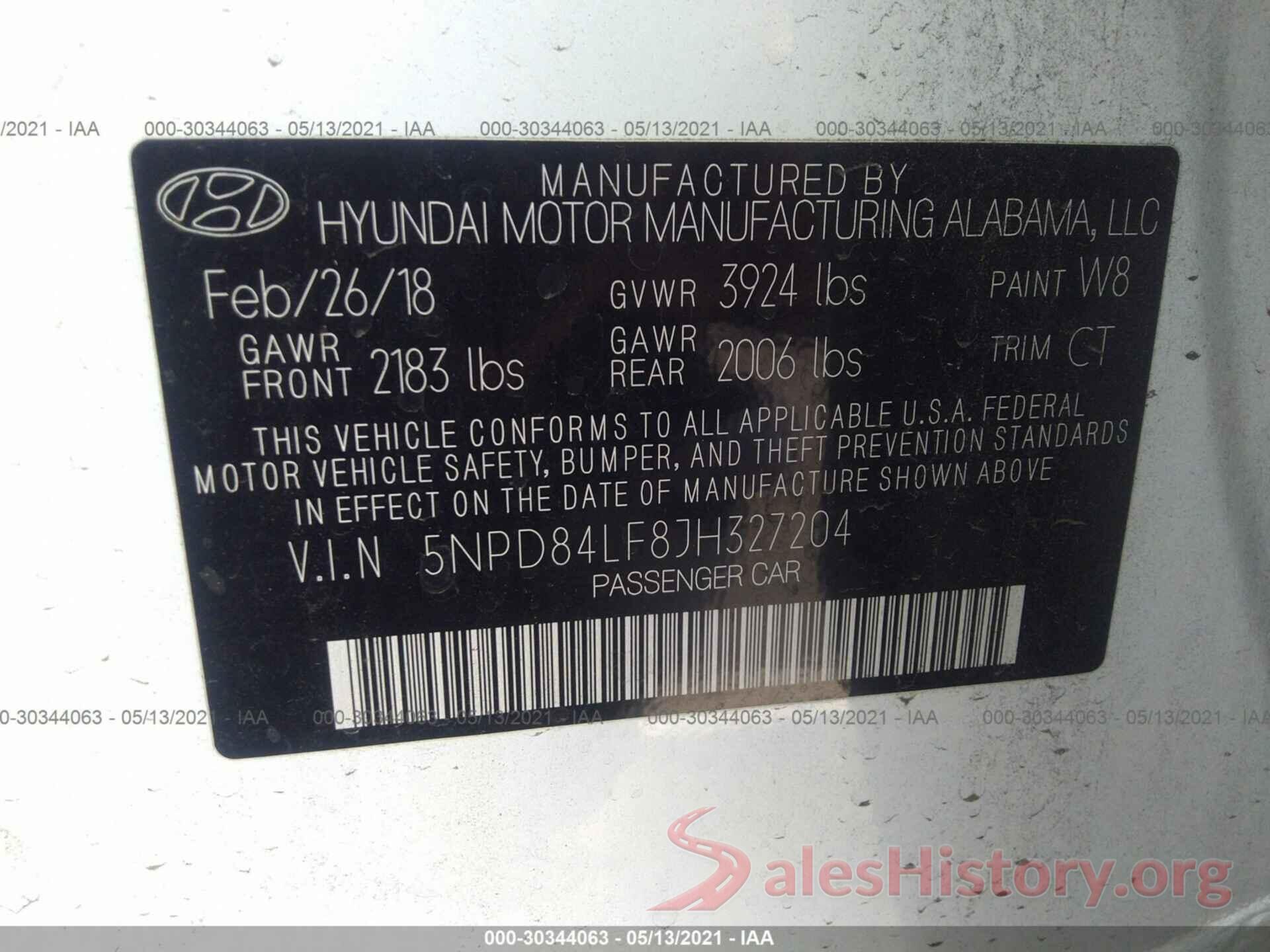 5NPD84LF8JH327204 2018 HYUNDAI ELANTRA