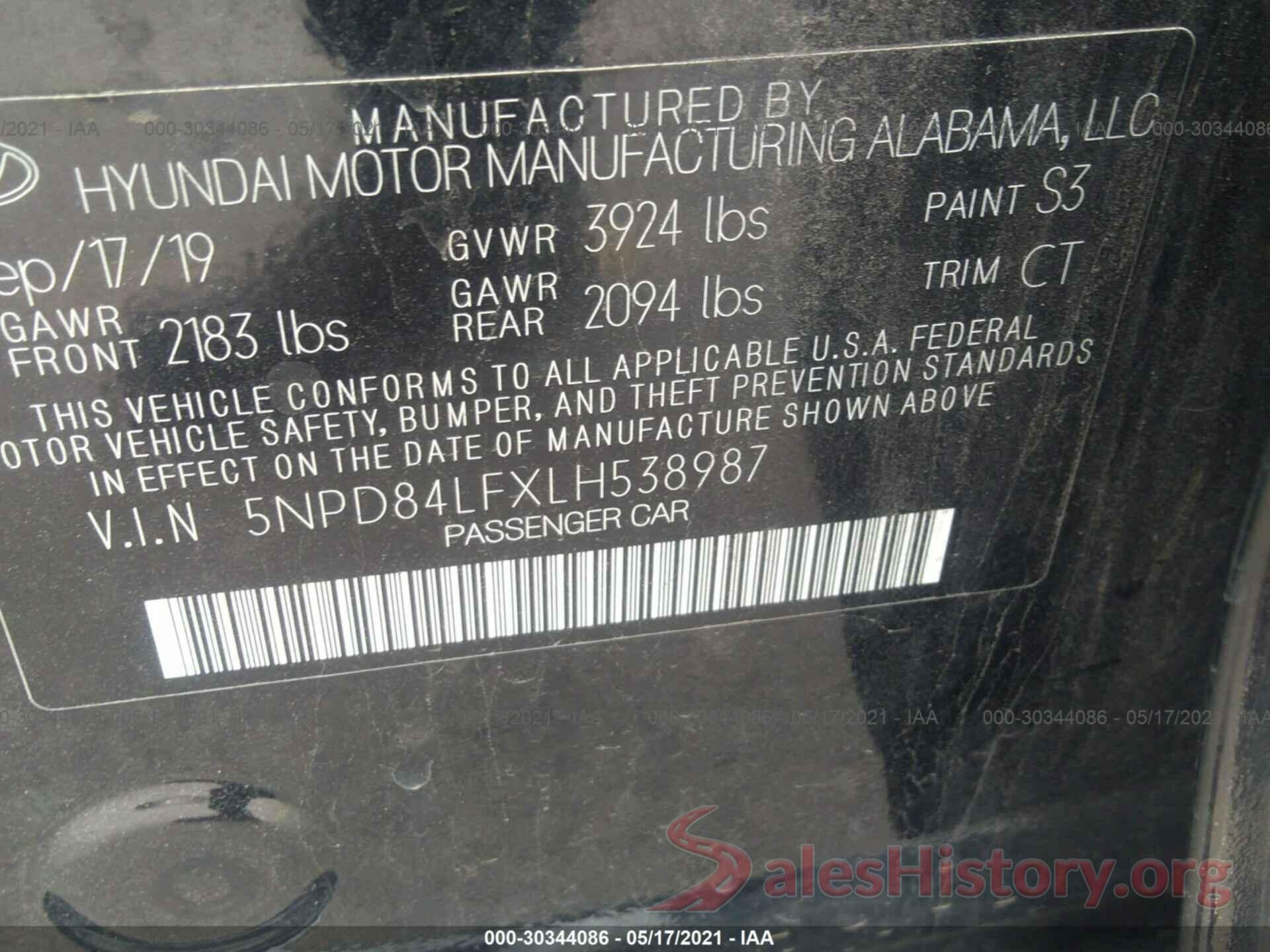 5NPD84LFXLH538987 2020 HYUNDAI ELANTRA