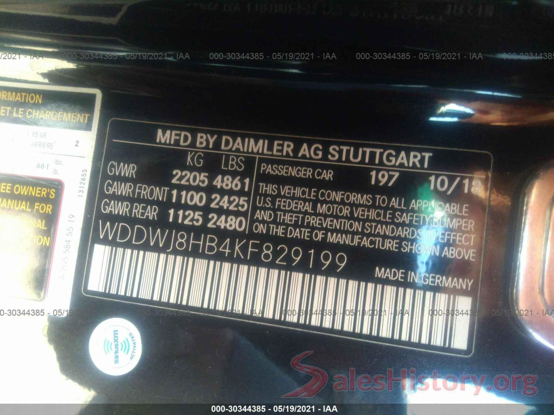 WDDWJ8HB4KF829199 2019 MERCEDES-BENZ C-CLASS