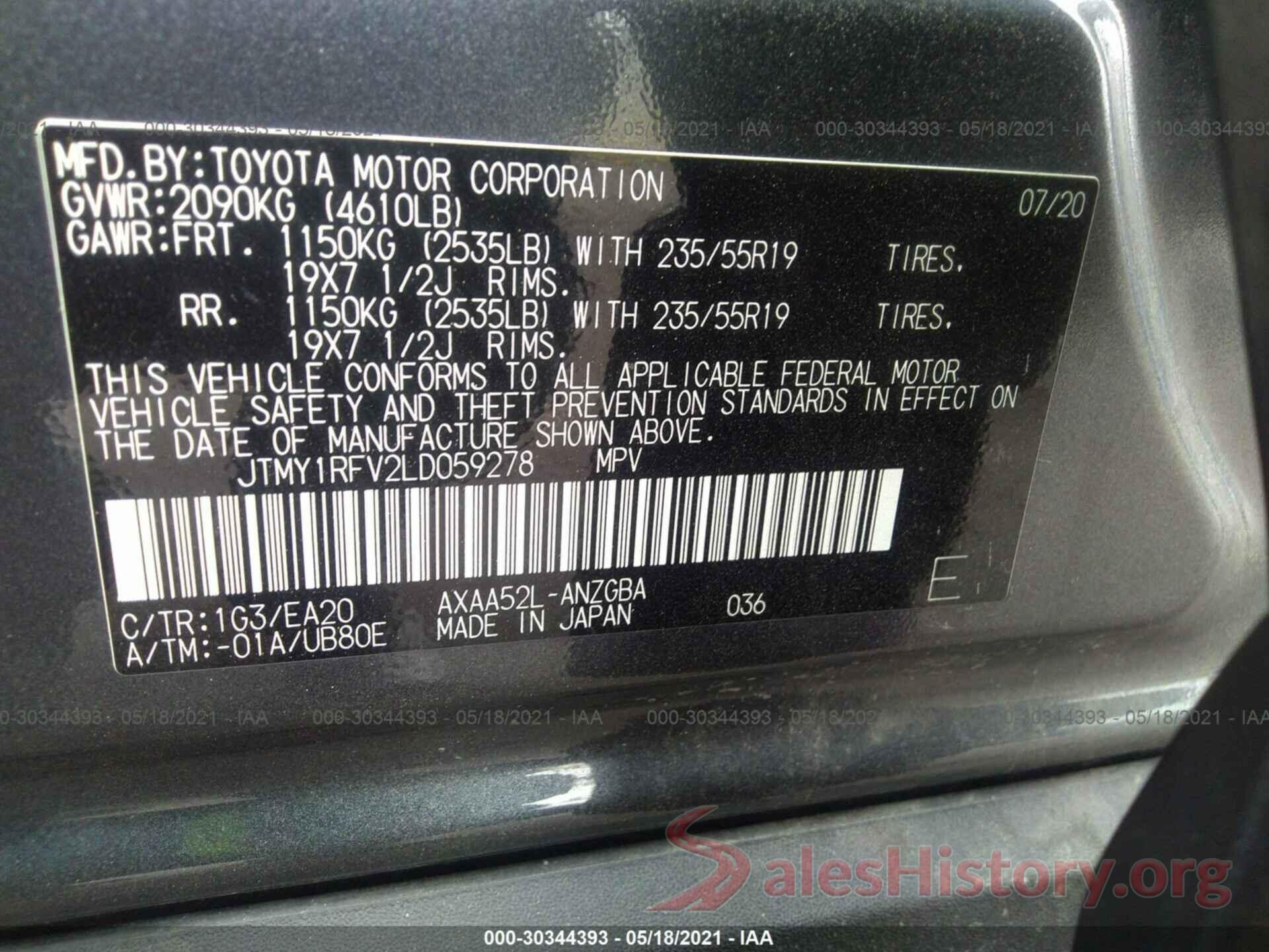 JTMY1RFV2LD059278 2020 TOYOTA RAV4